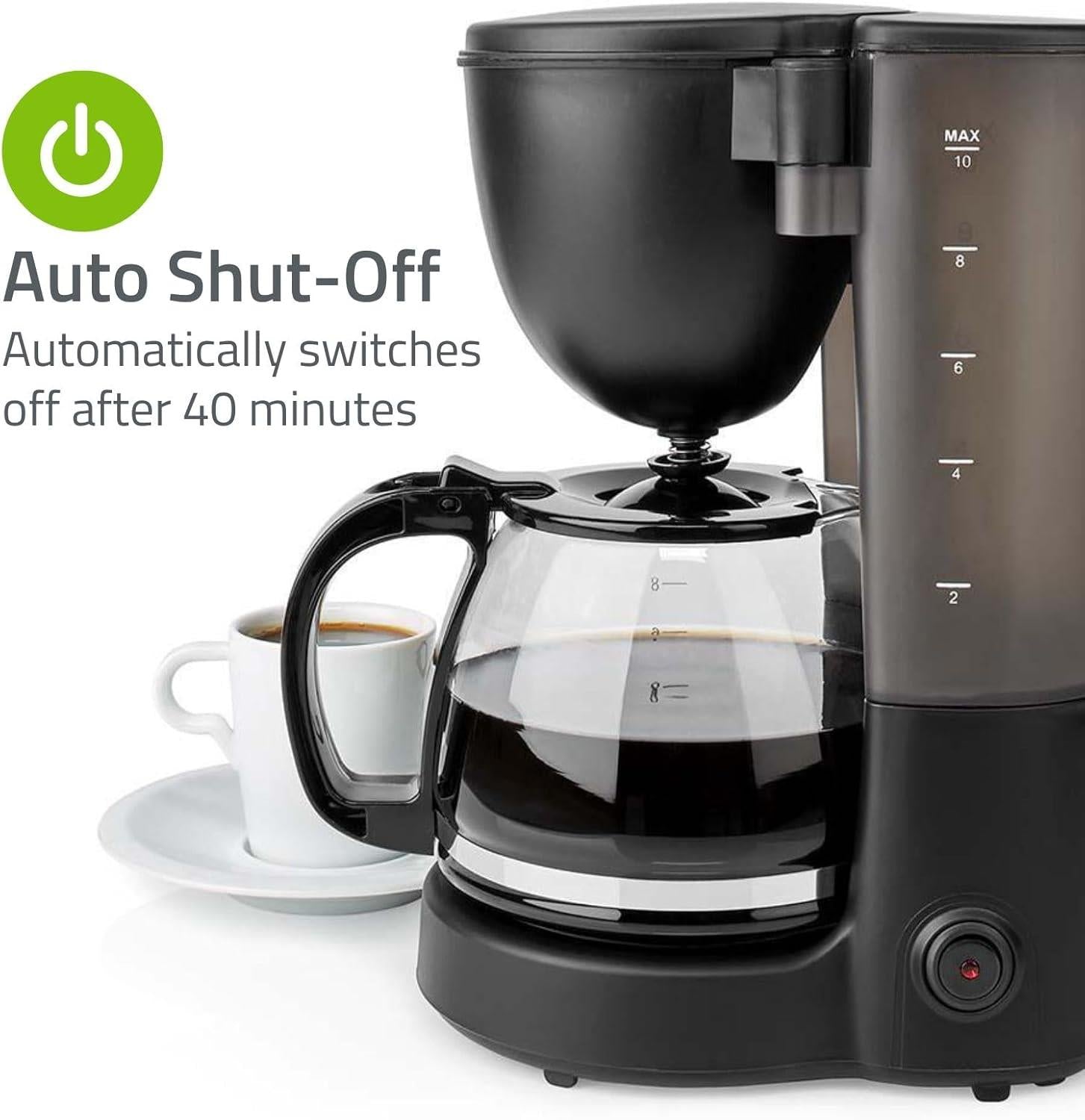 Nedis Coffee Maker 1.25L Easy to Use Keep Warm Function Nylon Reusable Filter - Black