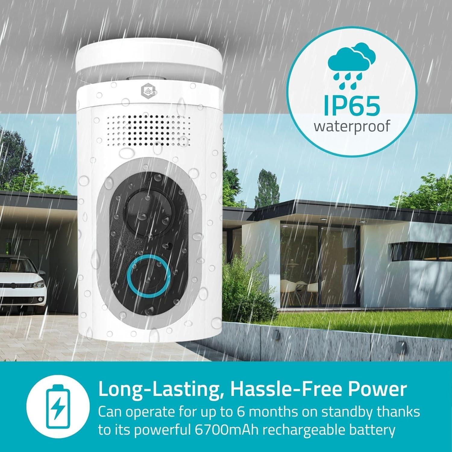 Nedis SmartLife Outdoor Camera | Spotlight | 3MP Full HD 1296p | IP65 | Max. battery life: 6 Months | Cloud Storage (optional) / microSD (not included) | 5 V DC | With motion sensor | Night vision | White