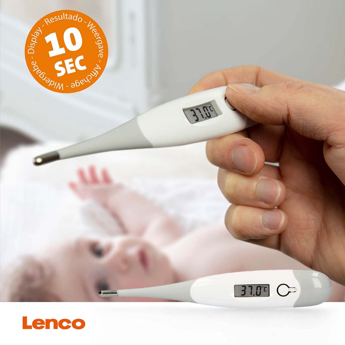 Alecto Digital LCD Thermometer, Medical Oral, Under Arm, Baby & Adult Thermometer, Fast & Accurate Reading, with Case - Grey