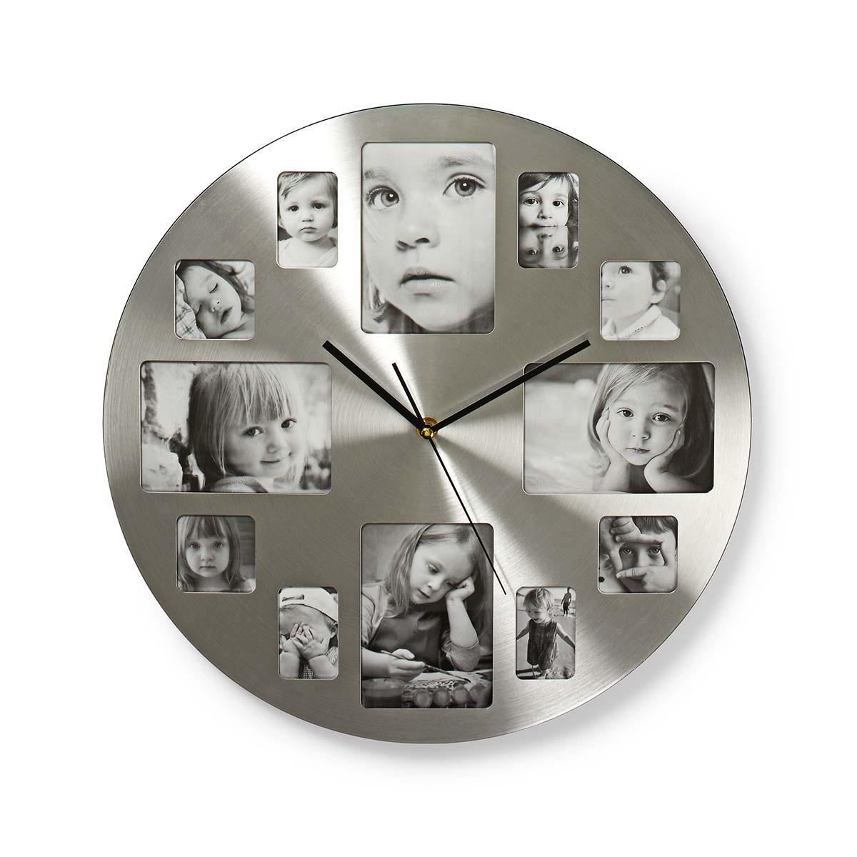 Nedis 40cm Picture Frame (Personalise) Wall Clock, Battery Powered -  Stainless Steel / Silver