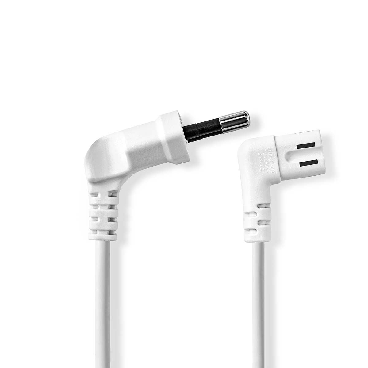 Nedis Power Cable | Euro Male | IEC-320-C7 | Angled | Angled Left | Nickel Plated | 2.00 m | Flat | PVC | White