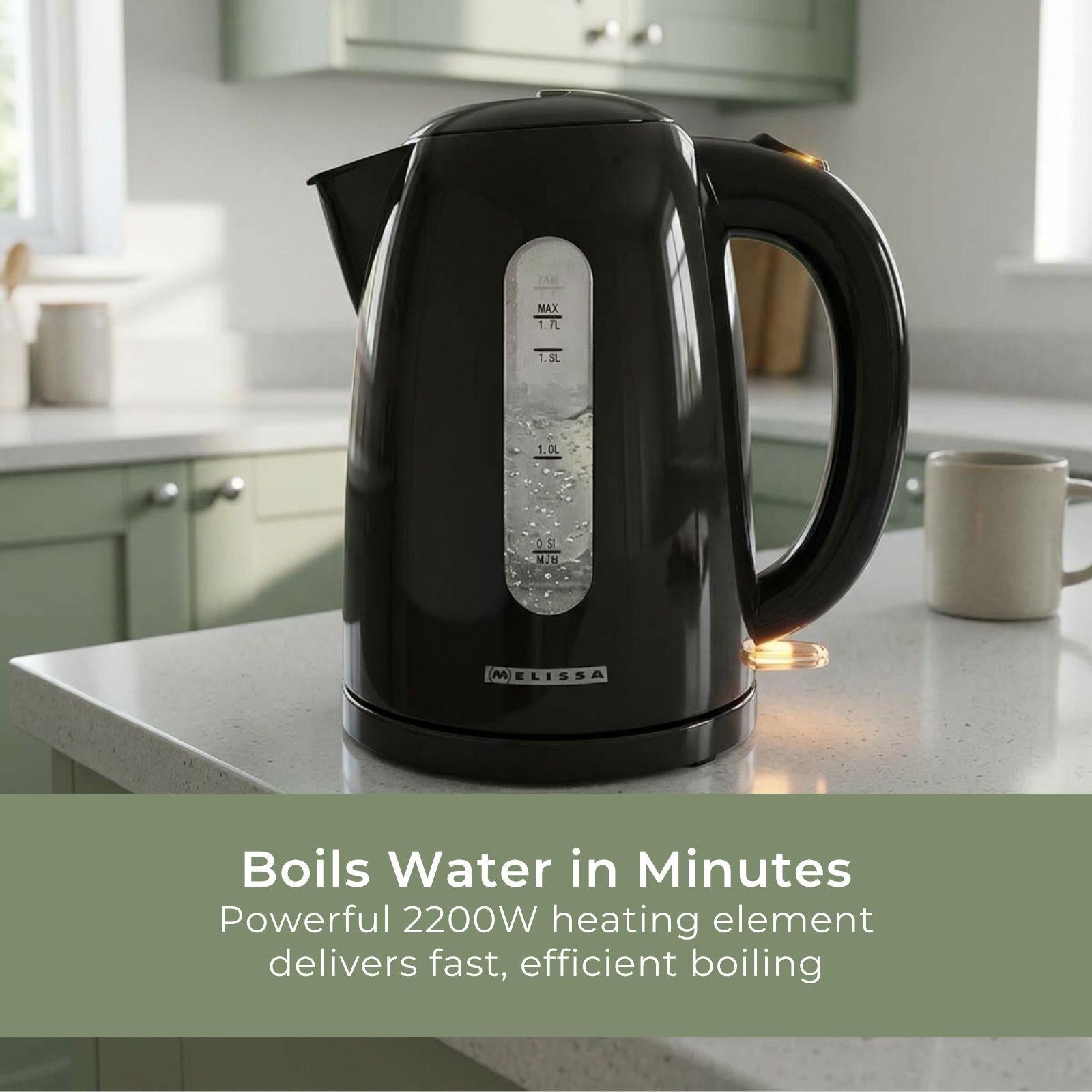 MELISSA 1.7L Electric Kettle with Quick Boil Time, Boil-Dry Protection, 360° Cordless Base, 2025W - Black