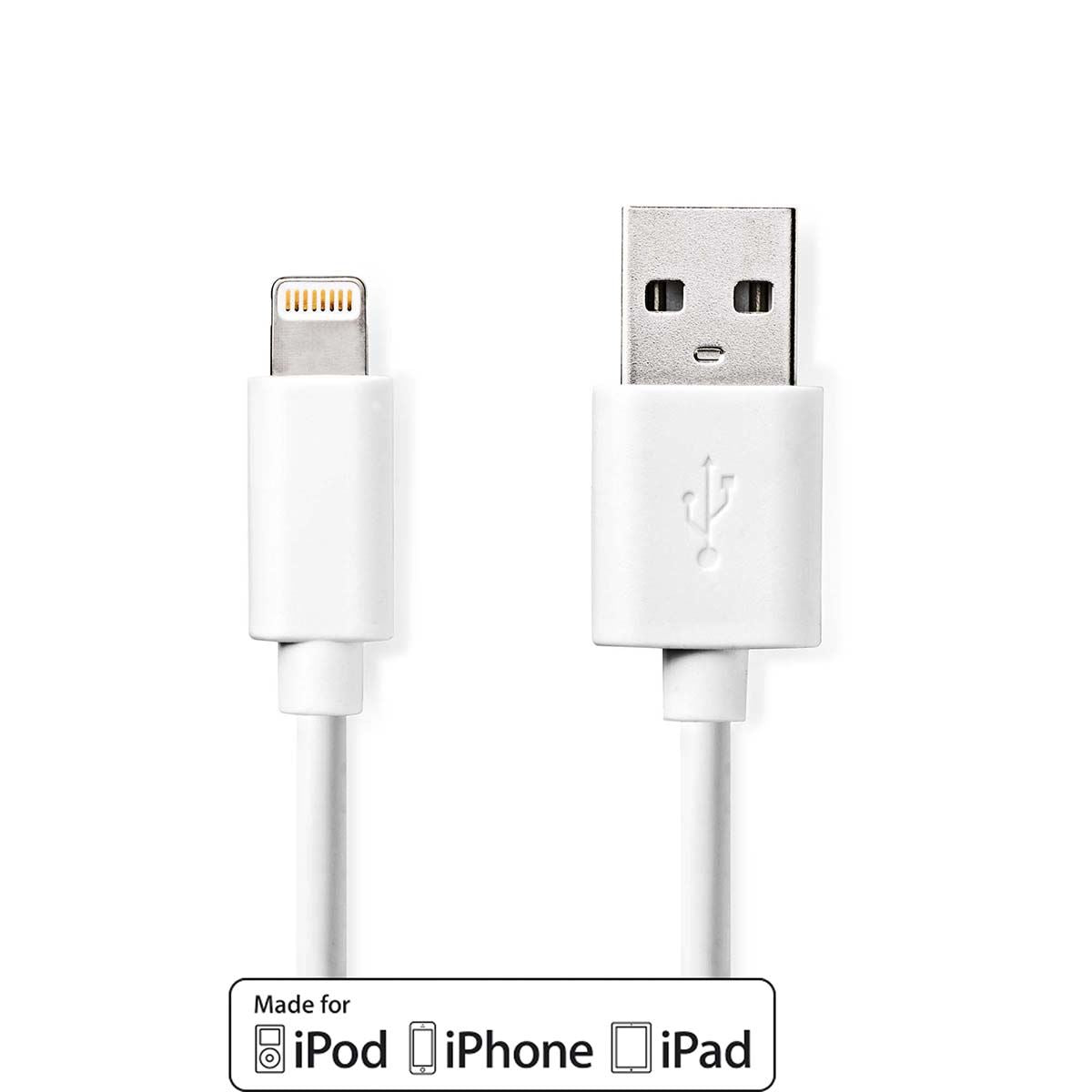 Nedis Lightning Cable | USB 2.0 | Apple Lightning 8-Pin | USB-A Male | 480 Mbps | Nickel Plated | 2.00 m | Round | PVC | White | Label