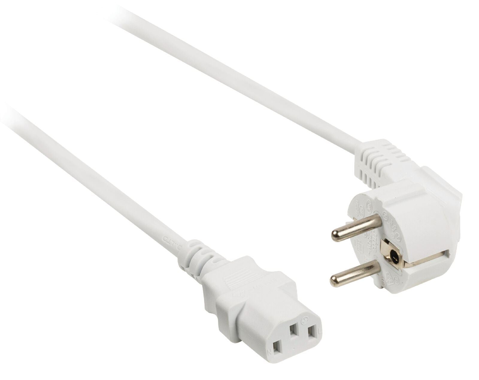 Ex-Pro Power Cable | Plug with earth contact male | IEC-320-C13 | Angled | Straight | Nickel Plated | 5.00 m | Round | White | PVC