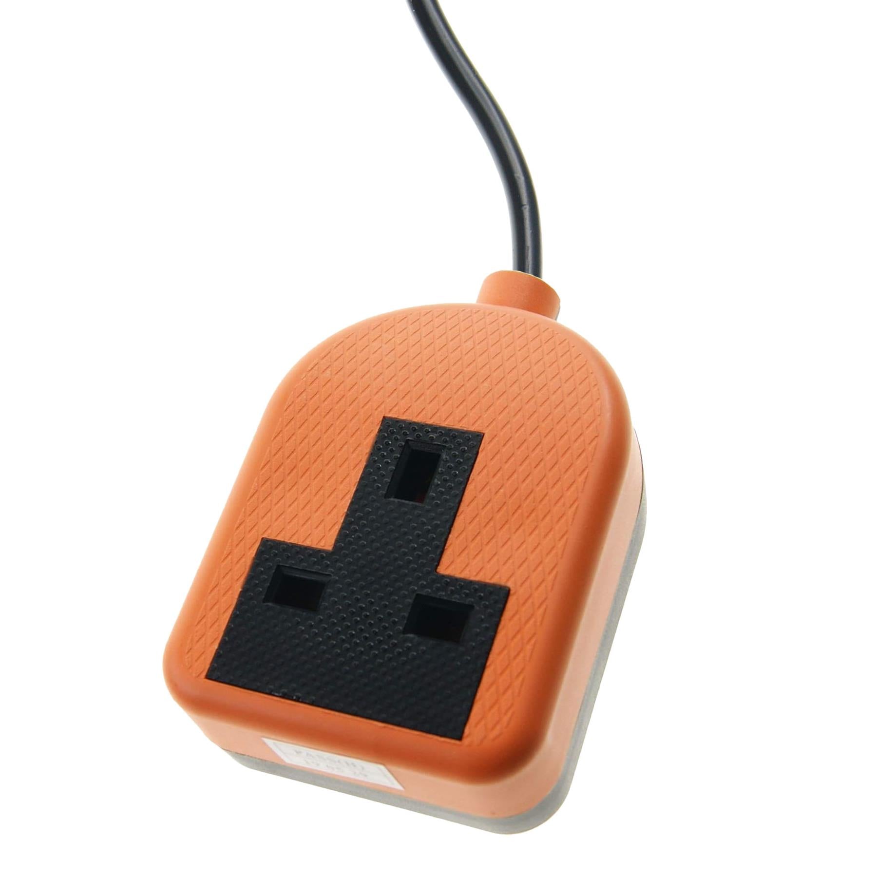 Euro EU French 0.8m Schuko Plug to 1 Gang Orange 13A UK Socket Hybrid Generator Adapter Fly Lead for Caravan Motor Home