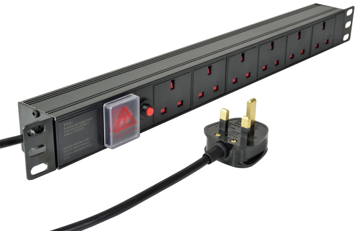 Mercury 6-Way Horizontal 13A Switched PDU 19-Inch 1U Standardised Power Distribution Unit 1.8m Lead