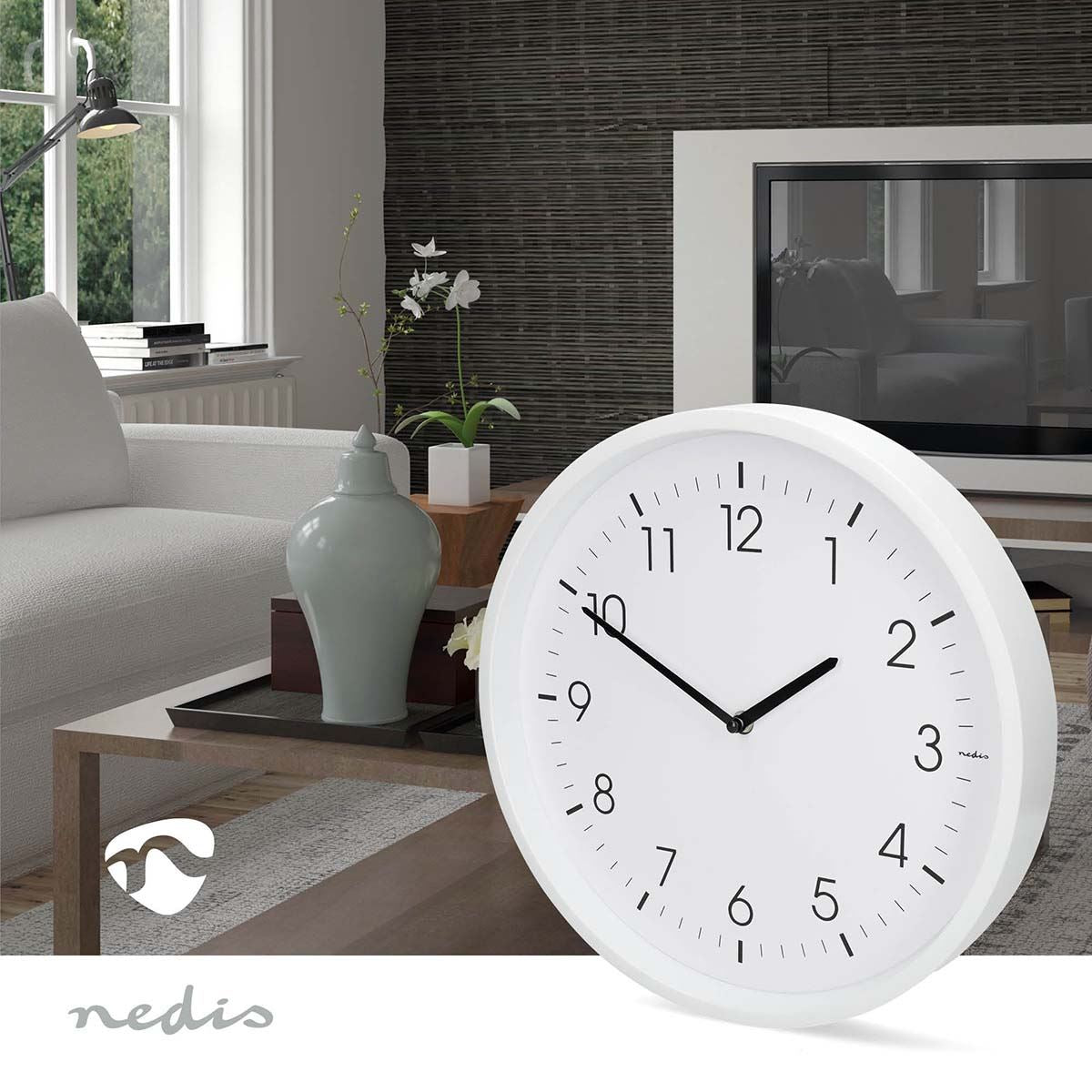 Nedis Large Wall Clock Clear Read Classic 36cm Diameter, Silent movement - White