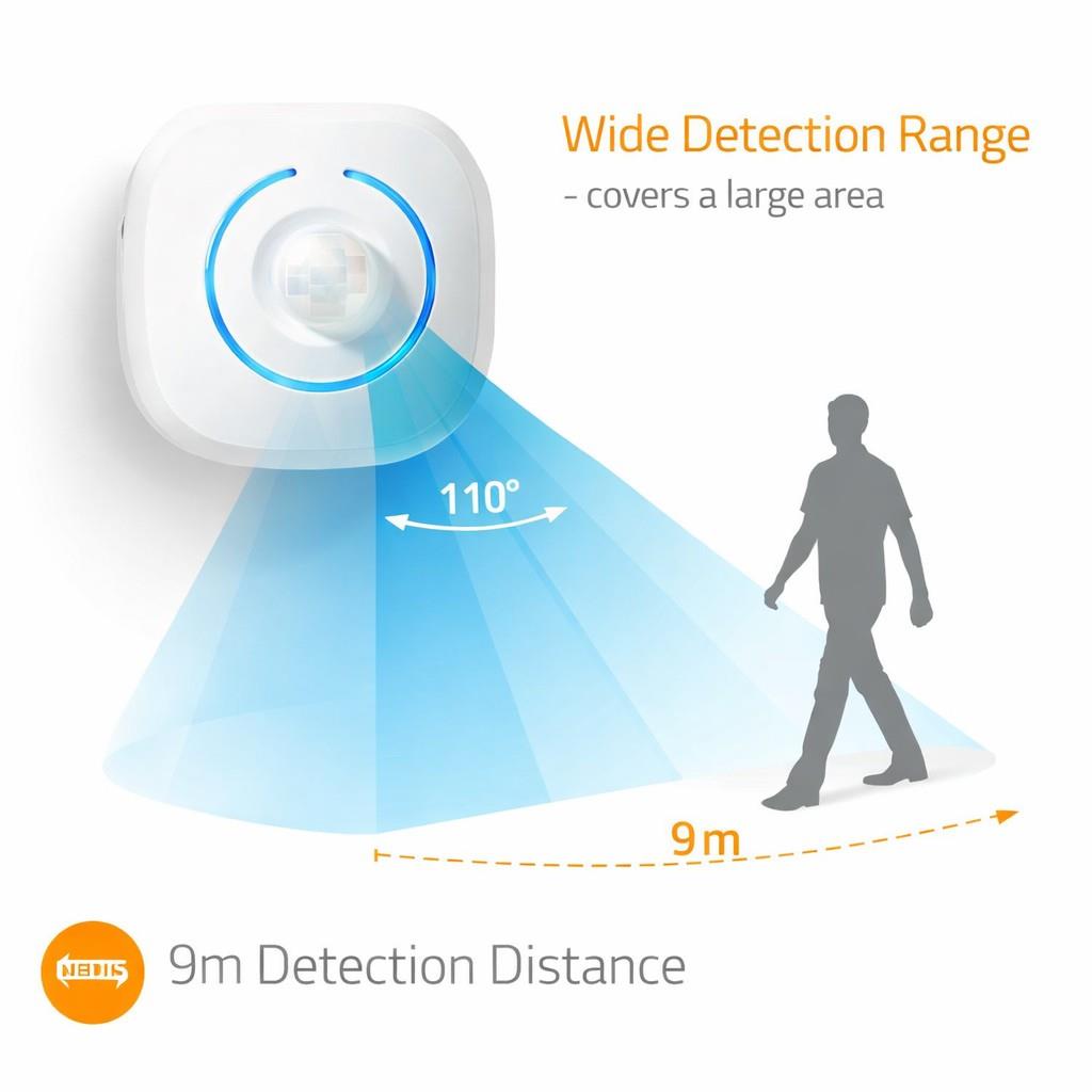 Nedis Home Security Motion Detector Chime | 8 Ringtones | Signals with Light and Sound