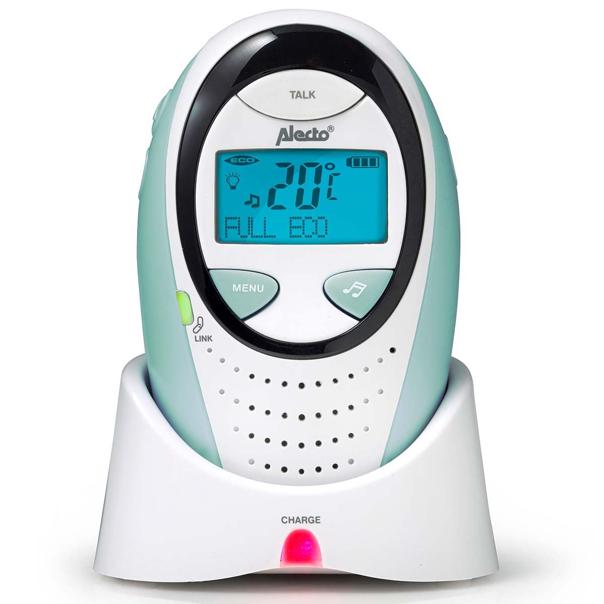 Alecto DBX88 Digital Audio Baby Monitor, Parent Unit with Rechargeable Battery, Long Range, Digital Transmission, Crystal-Clear Sound, lullaBY, Plug & Play, Sound Indicator & Alerts