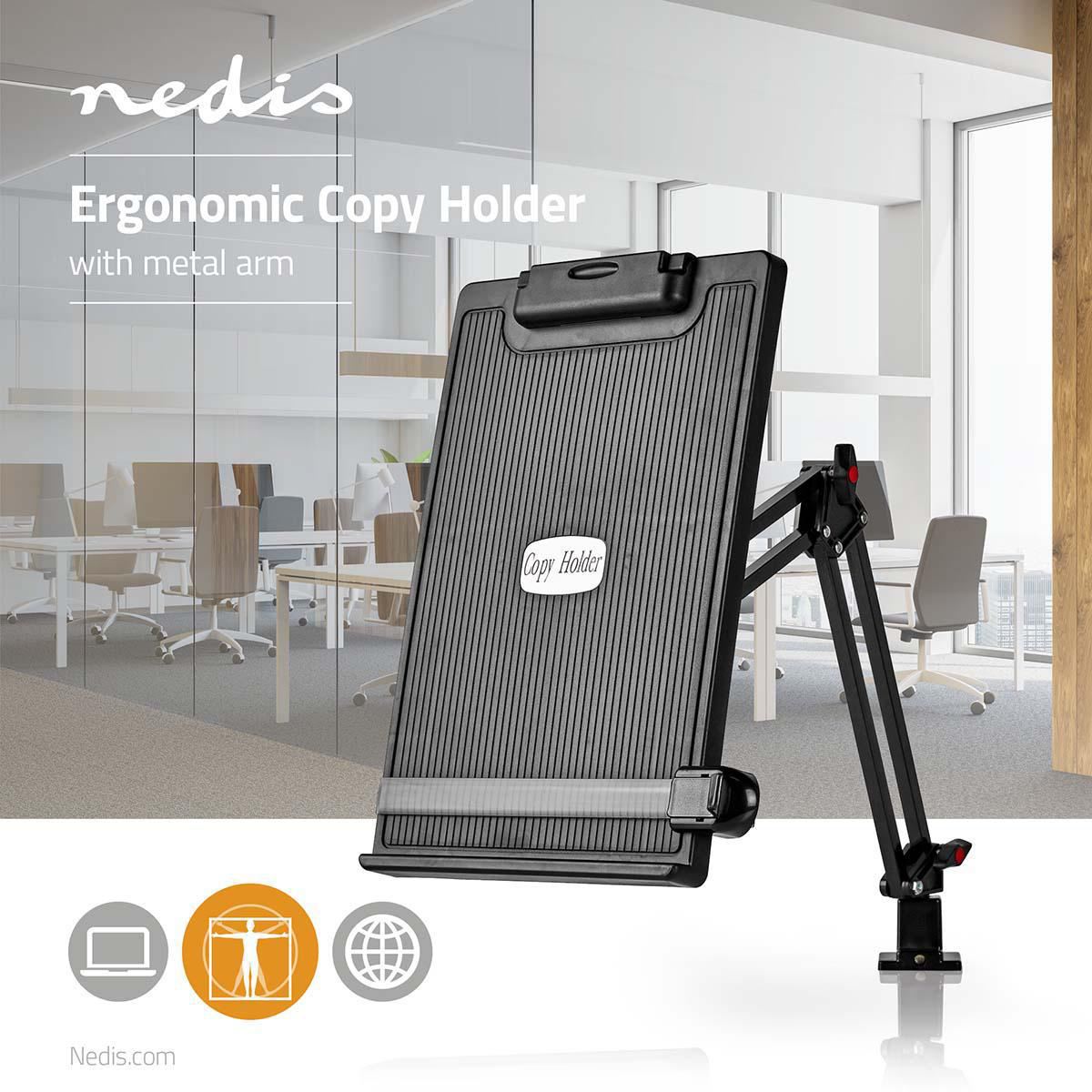 Nedis Copy Holder | Clip | Suitable for paper size: A4 | Adjustable Angle / Full Motion | Swivel angle: 360 °