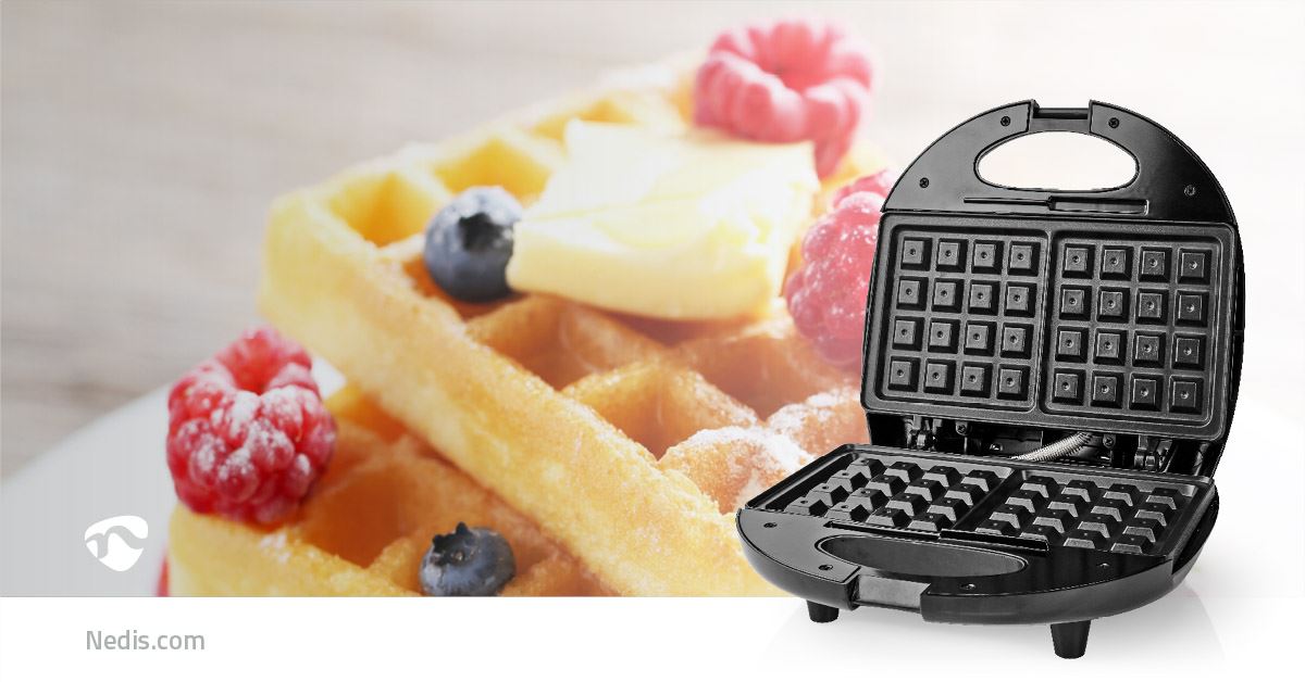 Nedis Waffle Maker Machine Square Shape 2 Slice Non Stick Electric Iron Press 750W