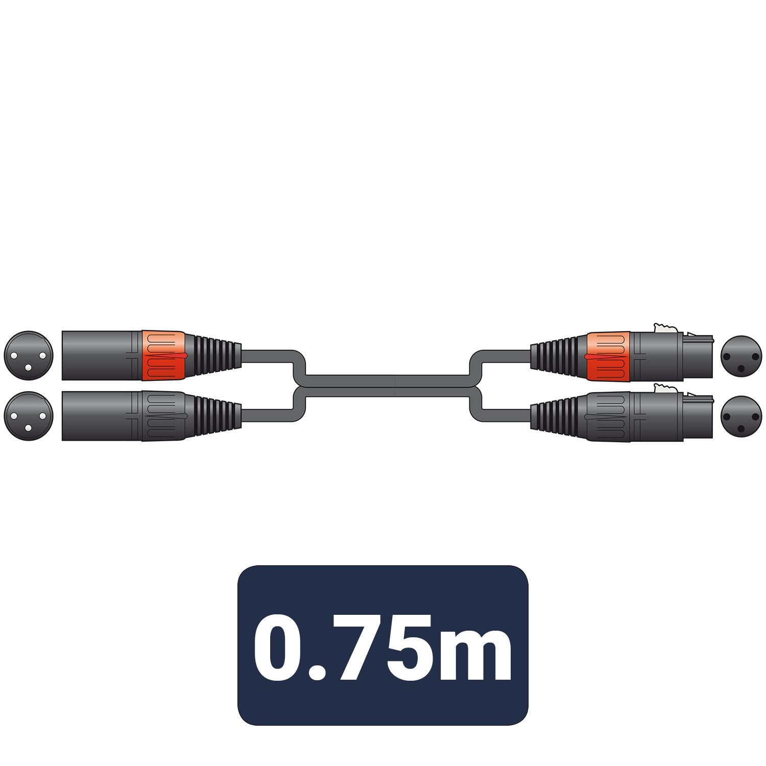 Citronic 0.75m Classic Audio Lead 2 x XLR 3 Pin Female to 2 x XLR 3 Pin Male