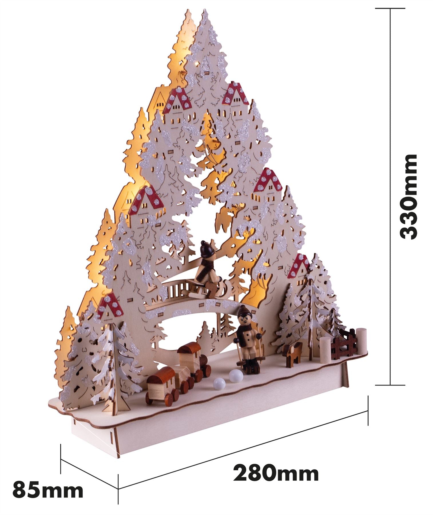 Wooden LED Light Up Festive Christmas Tree Village Scene Battery Powered