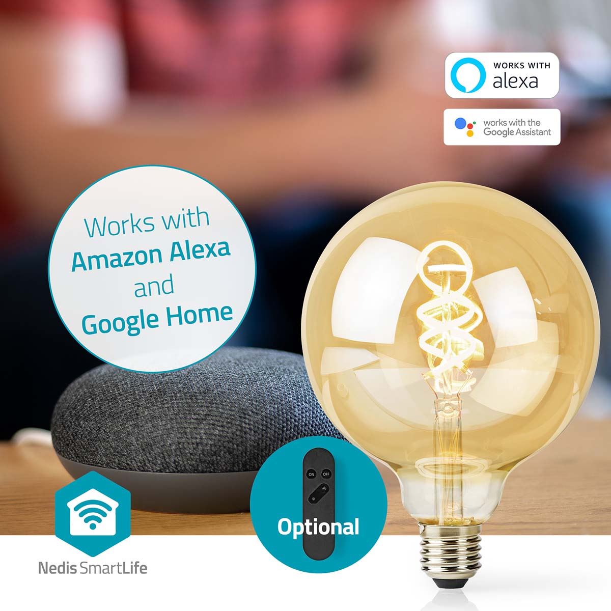 Nedis SmartLife LED Filament Bulb | E27 | 360 lm | 4.9 W | Warm to Cool White | 1800 - 6500 K | Glass | Android™ / IOS | Globe | 1 pcs