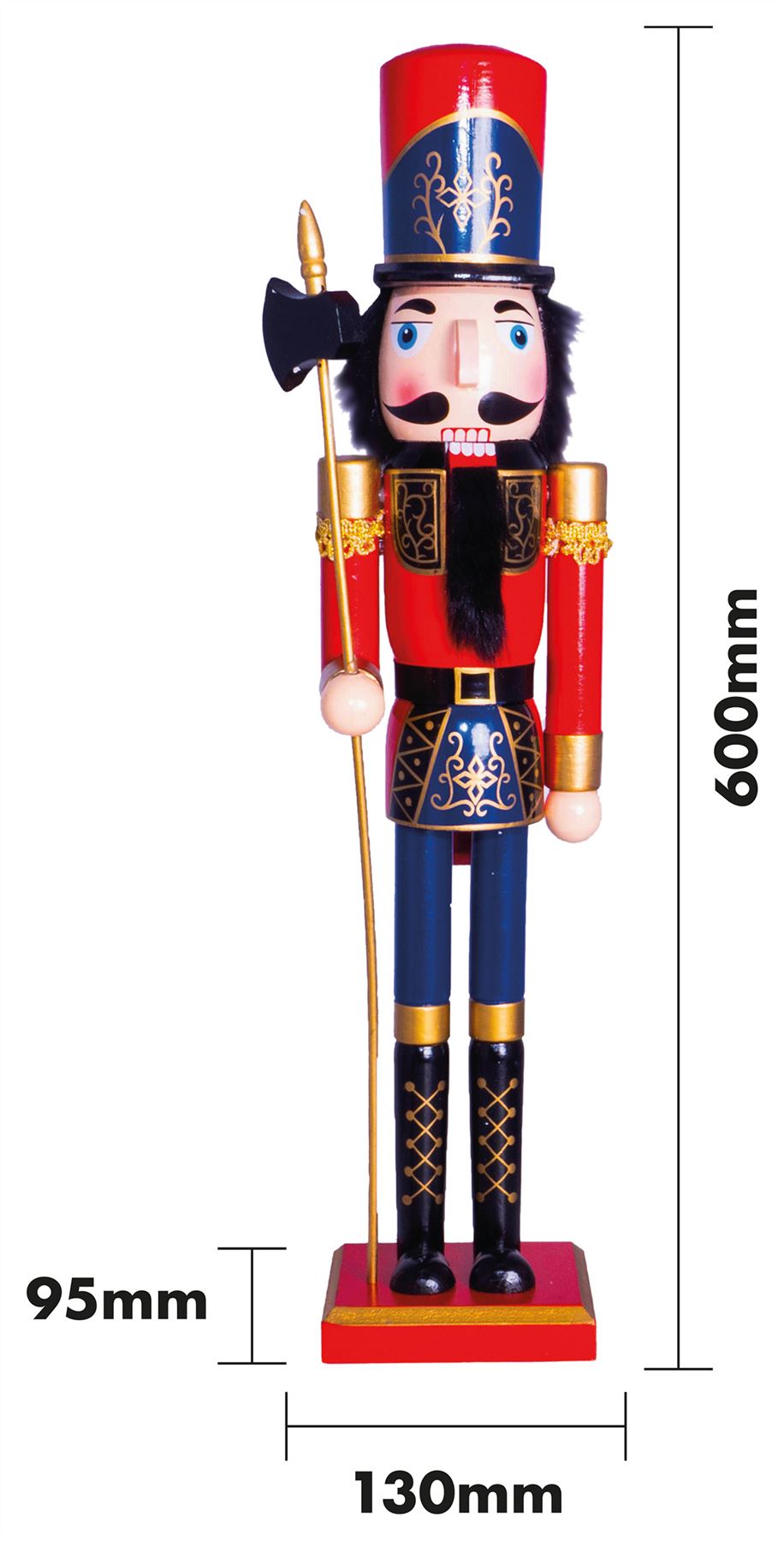 Large 60cm Traditional Christmas Nutcracker Red Blue and Gold with Sceptre