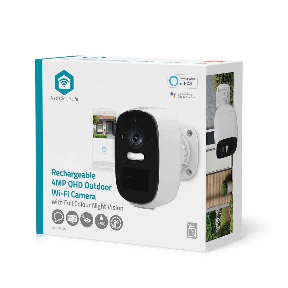 Nedis SmartLife Outdoor Camera 2K+ 4MP Quad HD Wi-Fi IP, Wireless with Spotlight, Colour Night Vision, PIR Motion Sensor, Human Detection, 2-Way Audio, 120� Wide View, IP66 Waterproof - White