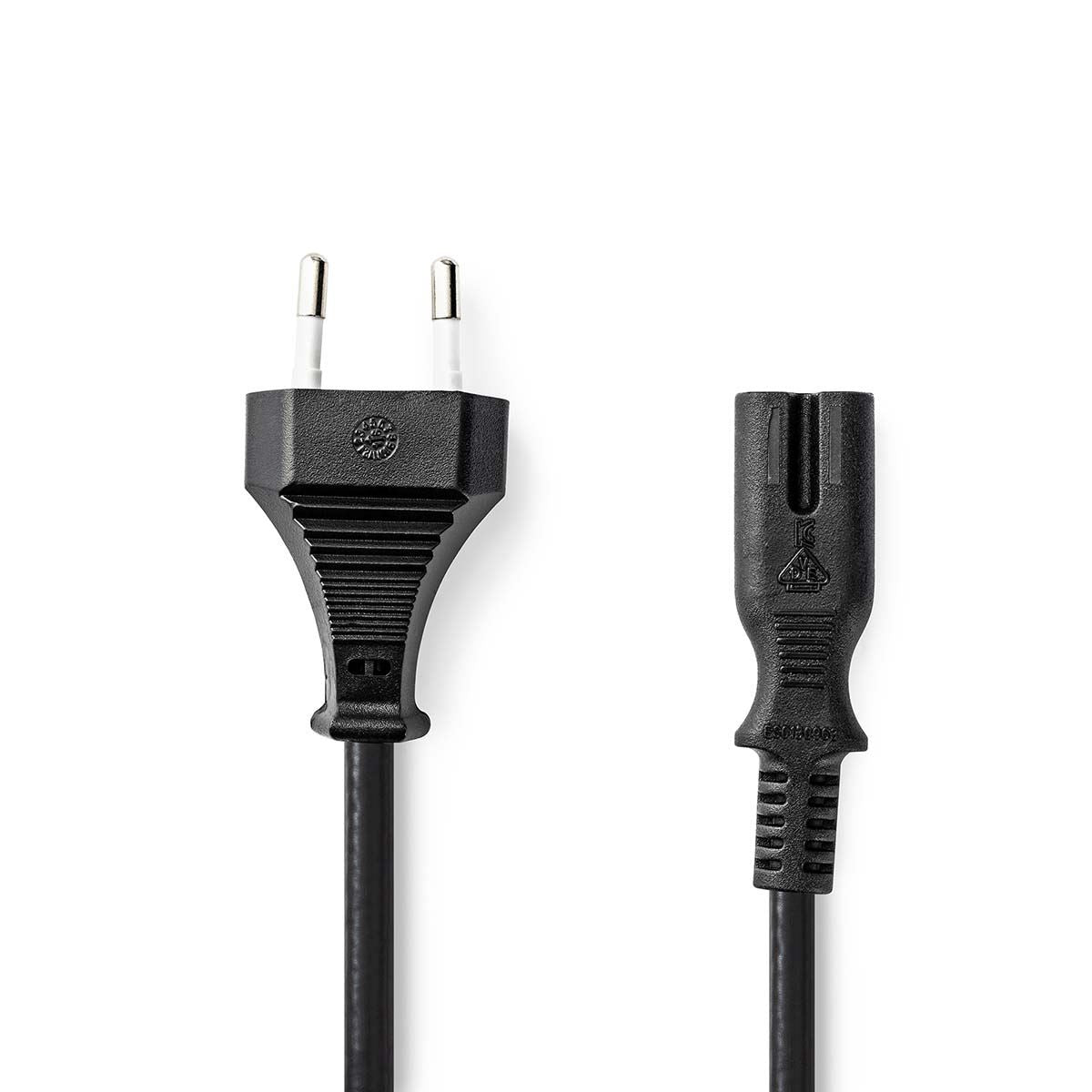 Nedis Power Cable | Euro Male | IEC-320-C7 | Straight | Straight | Nickel Plated | 5.00 m | Flat | PVC | Black | Label