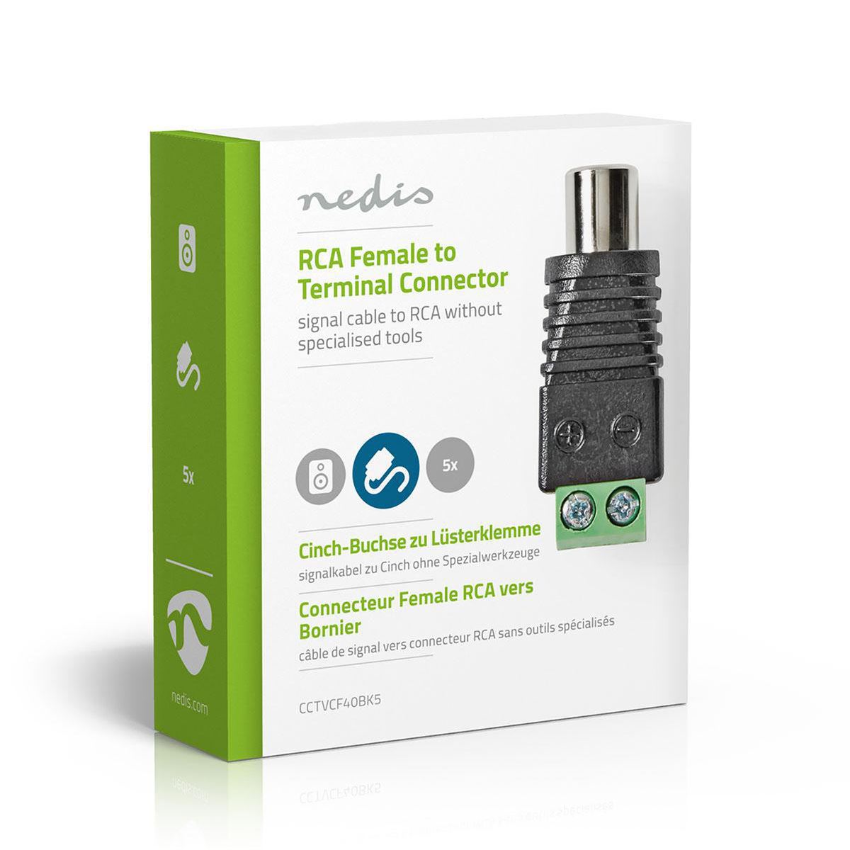 Nedis 5 x RCA Phono Female Connector to Terminal block panel mount 2 Wire connector | x5 Pack