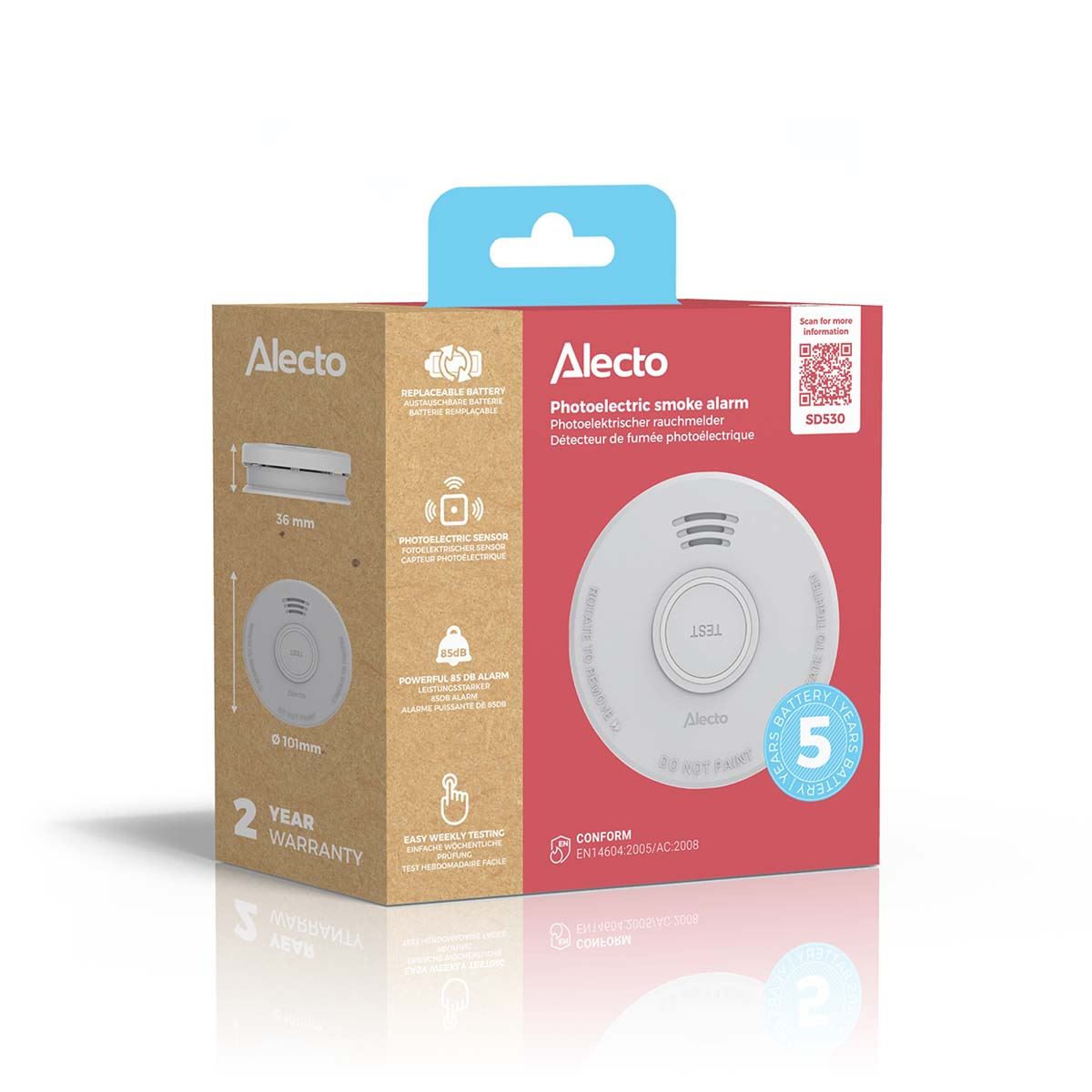 Alecto SD530 Smoke detector | >85 dB | Battery Powered | EN14604:2005/AC:2008 | White