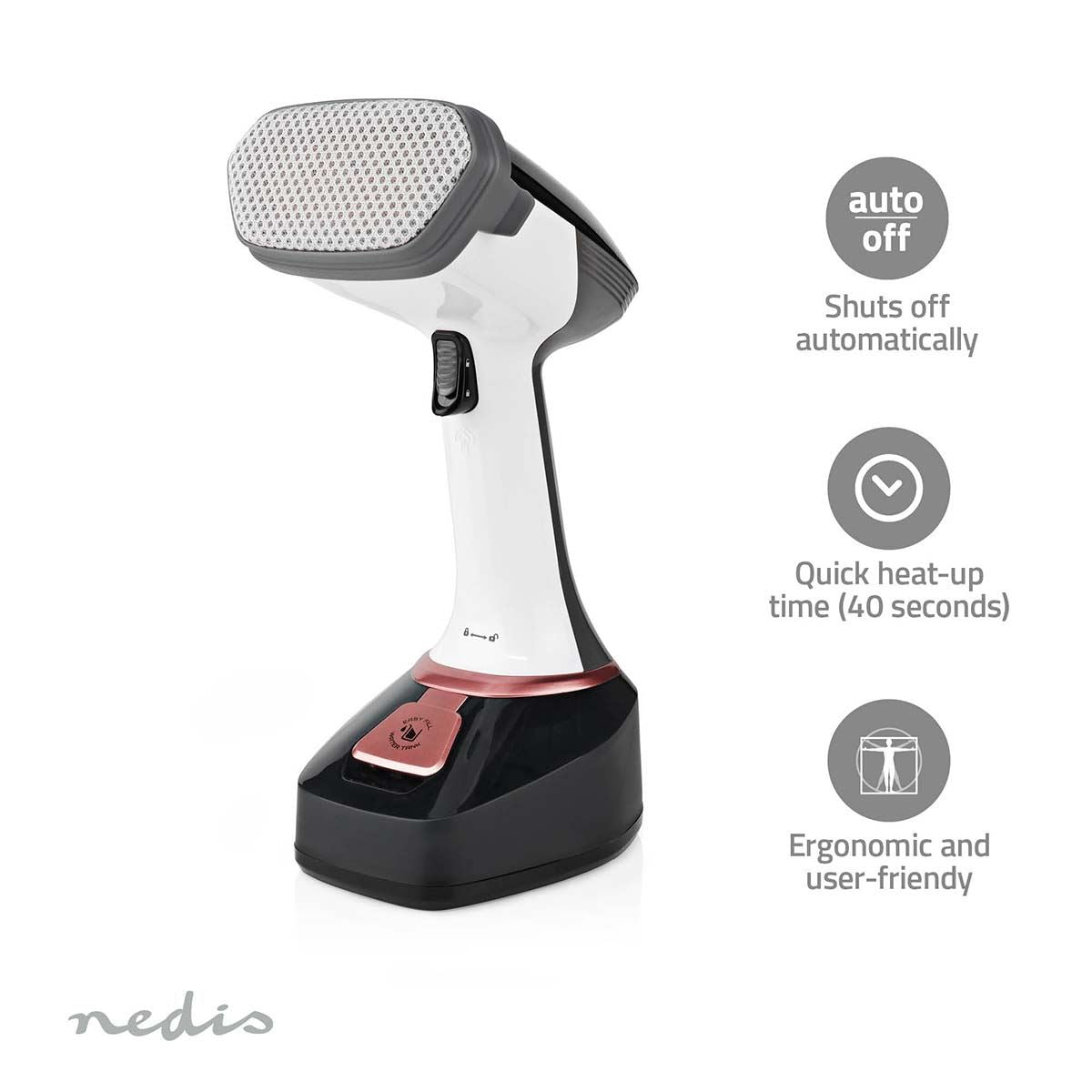 Nedis Garment Steamer, Handheld Clothes Steamer with 320 ml Tank, 1400 W, Vertical & Horizontal Use, Fast Heat-Up, 2-in-1 Brush Head