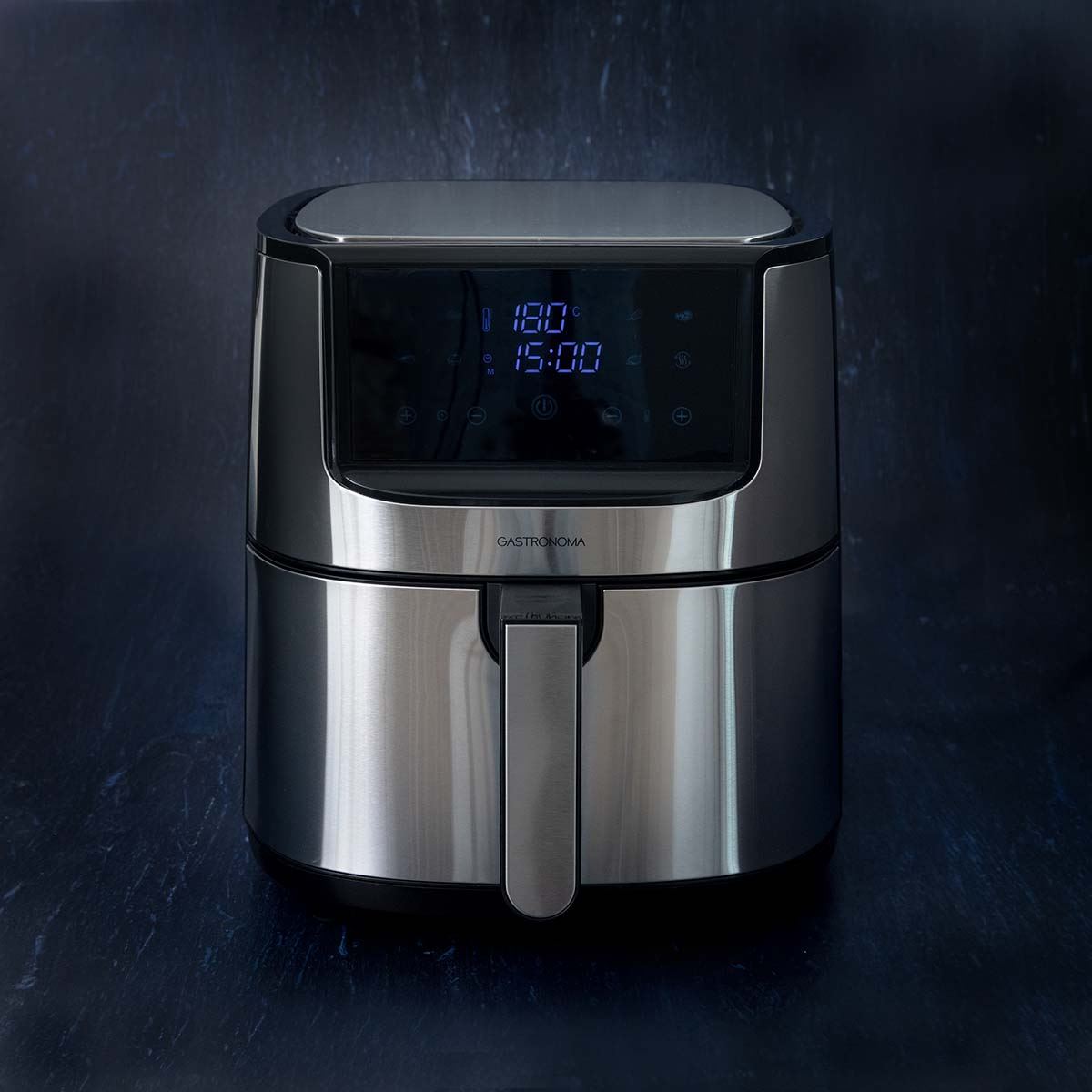 Gastronoma Digital Hot Air Fryer Large XXL 8L with 60 Min Timer, 8 Presets, Includes Cake Barrel, Pizza Pan, Grill Rack - Stainless Steel