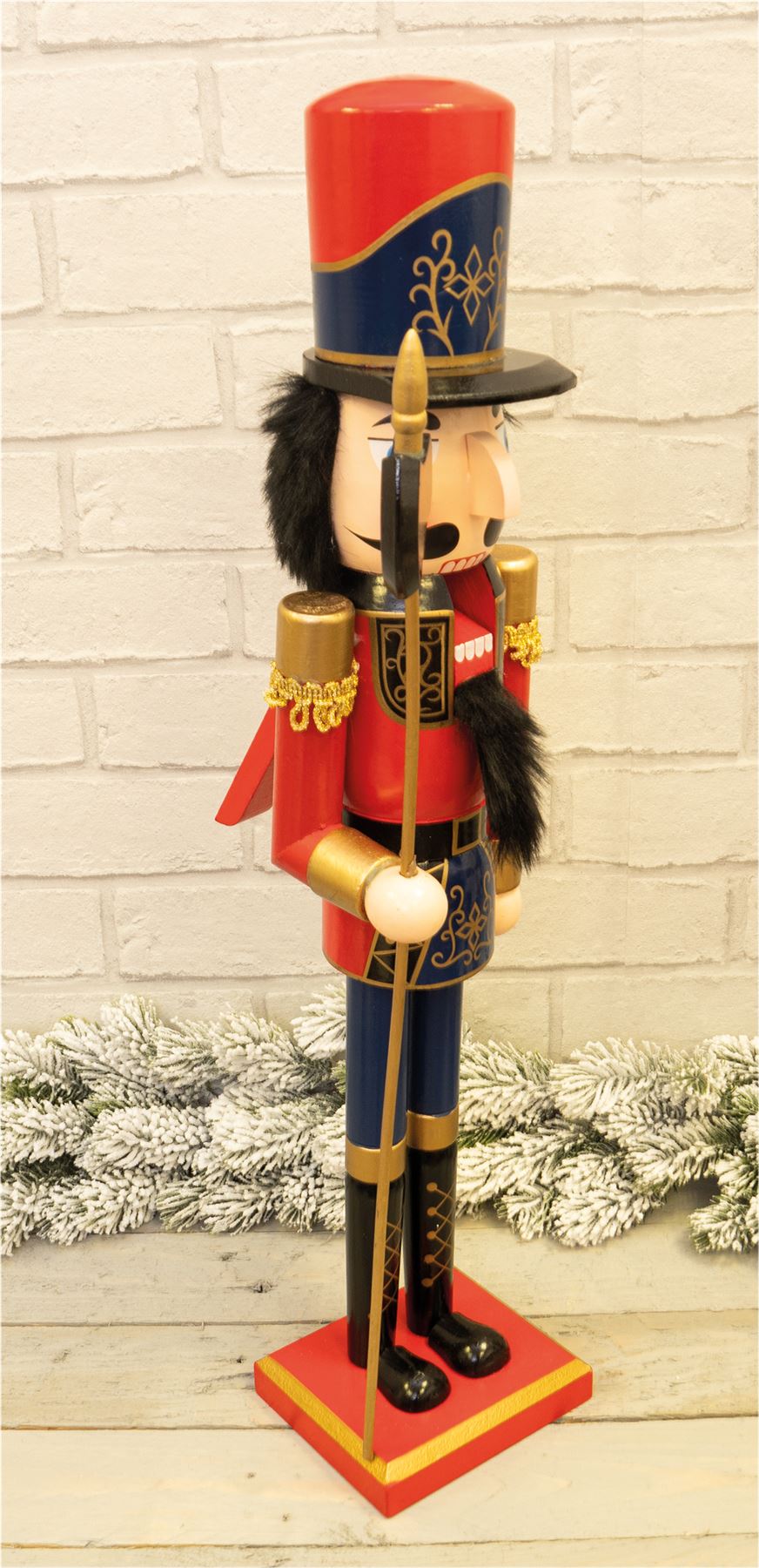 Large 60cm Traditional Christmas Nutcracker Red Blue and Gold with Sceptre