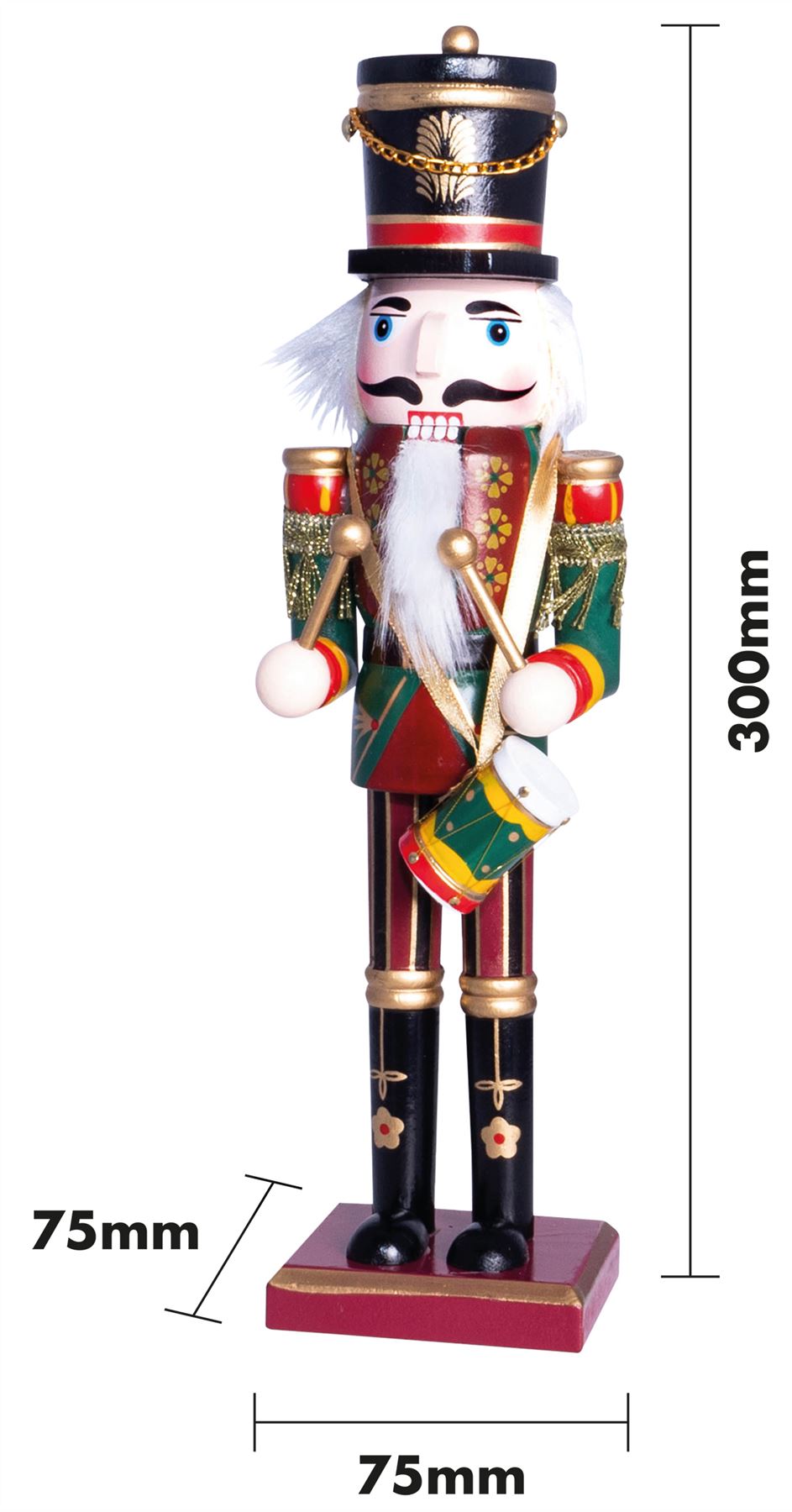 30cm Wooden Traditional Christmas Nutcracker Decoration with Drum
