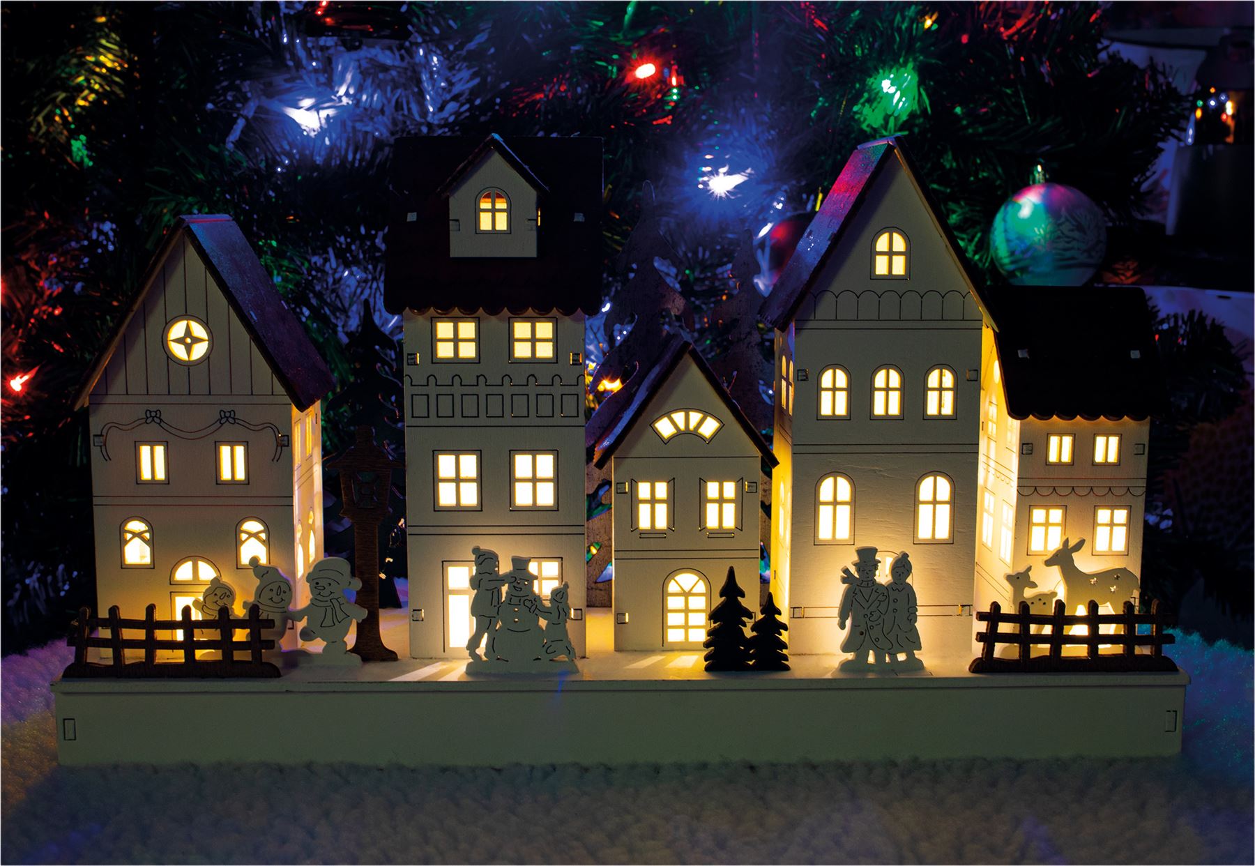 Christmas Wooden LED Light Up Festive Village Scene Decoration