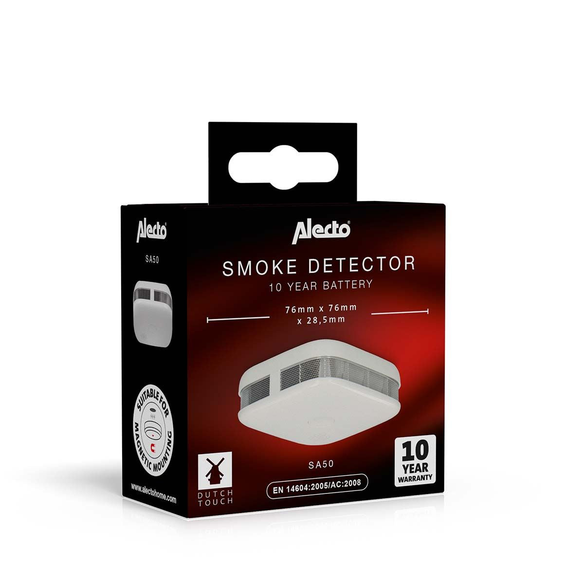Alecto SA50 Smoke detector with Hush Button | >85 dB | 10 Year Battery Inluded | EN14604:2005/AC:2008 | White