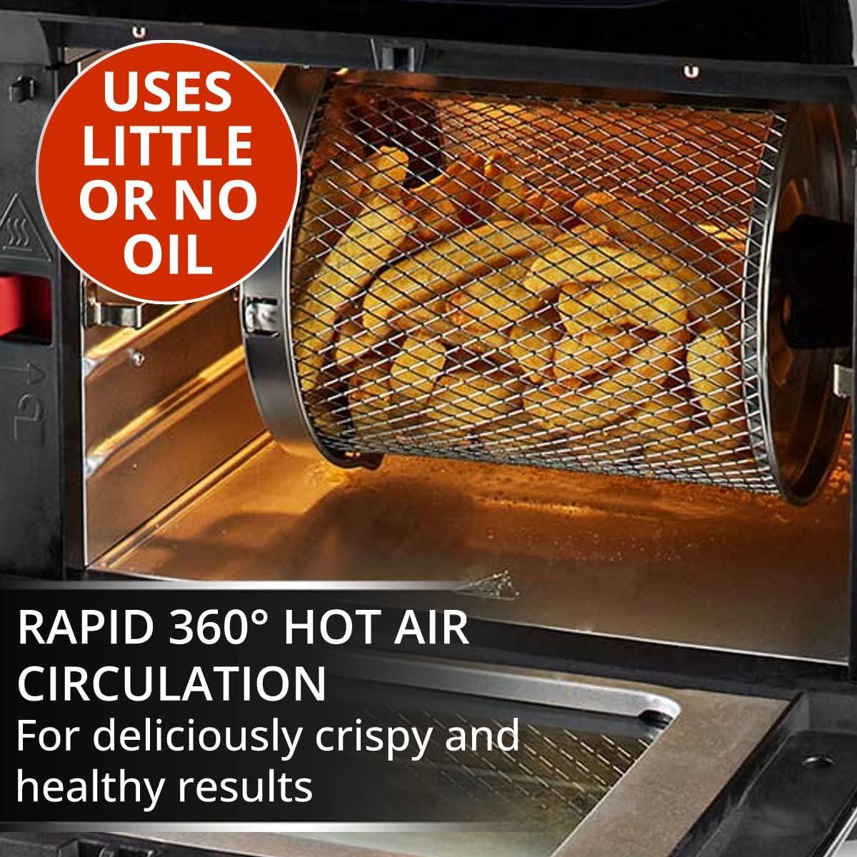 Nedis 12L Hot Air Fryer Mini Oven XXL Multifunctional 9-in-1 with Rotisserie, 9 Pre-Set Programmes, & Timer, 1500W
