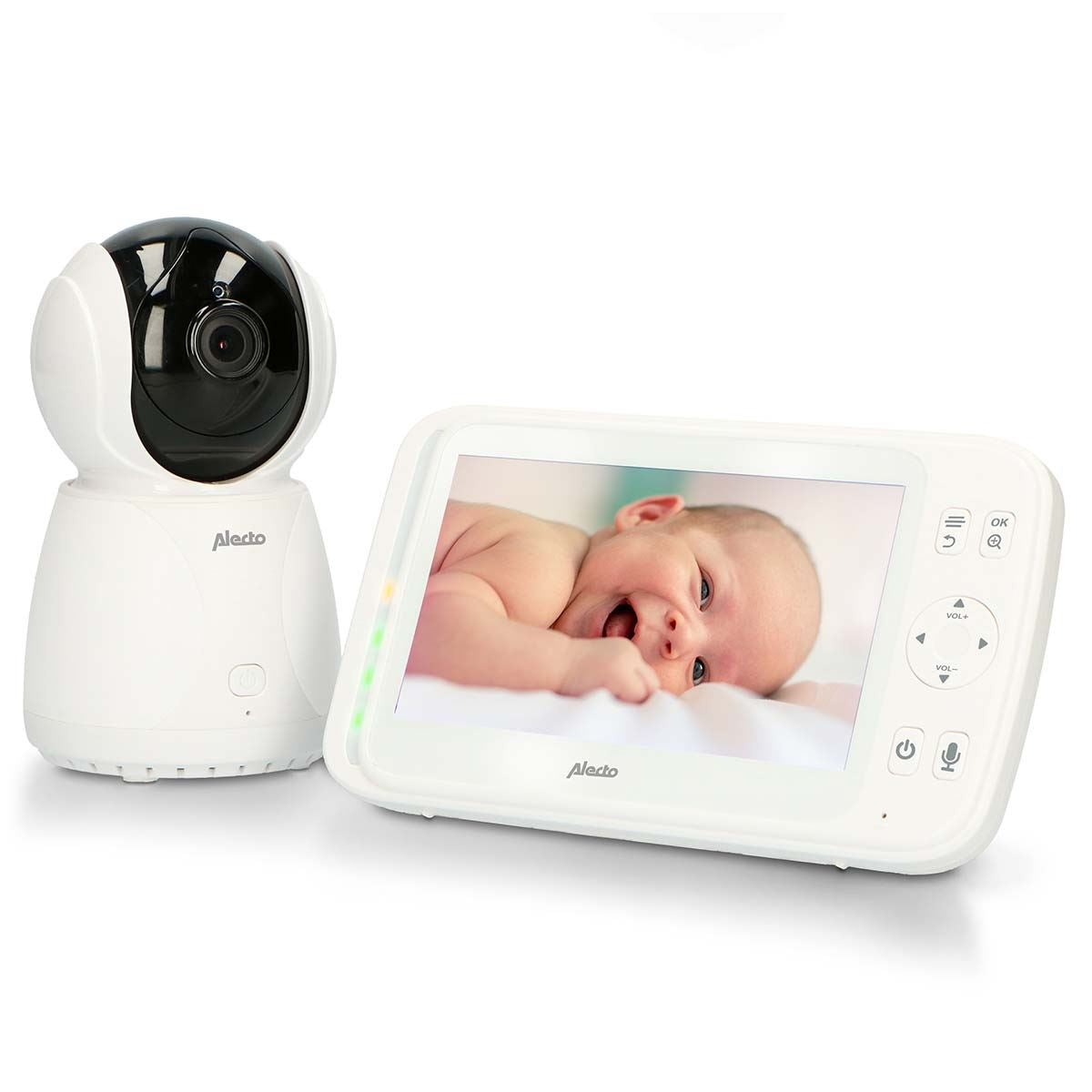 Alecto DVM-275 Video Baby Monitor with Camera, 5" Inch No Wifi Baby Monitor, Temperature, Night Vision, Pan & Tilt, Two-Way Audio - White
