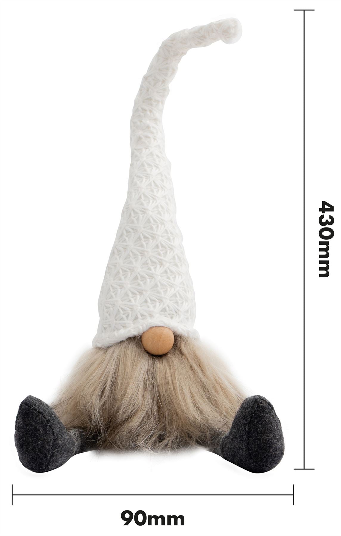 Knitted "Otto" Christmas Sitting Gonk Decoration Nordic Gnome Elf Festive Ornament with Wooden Nose - White