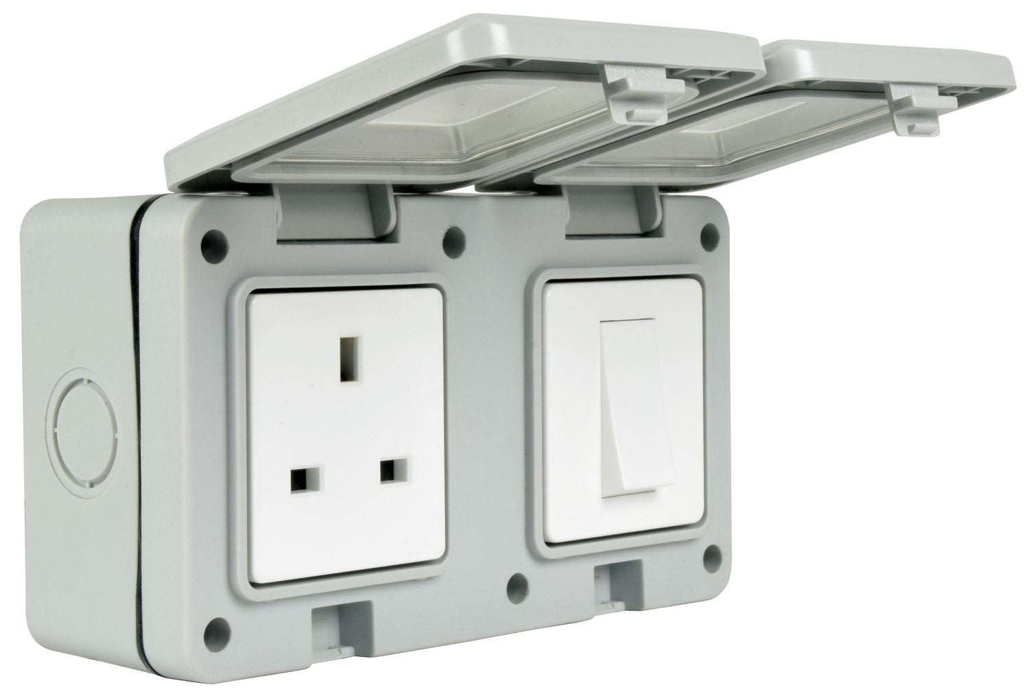 Mercury Weatherproof 1 Gang Outdoor IP55 Single Switch and Socket Garden Outside Use