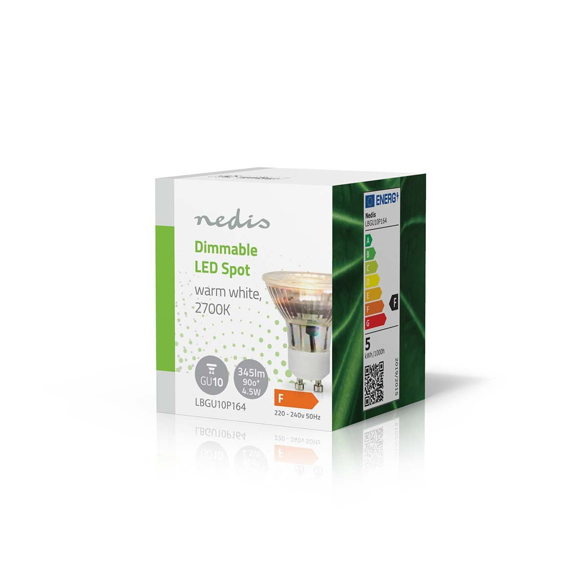 Nedis LED Bulb GU10, Par16 Shaped LED Spot with GU10 Cap, 345 Lumen, 4.5W Energy Efficient Dimmable Warm White 2700K, Glass Body, 33W Equivalent