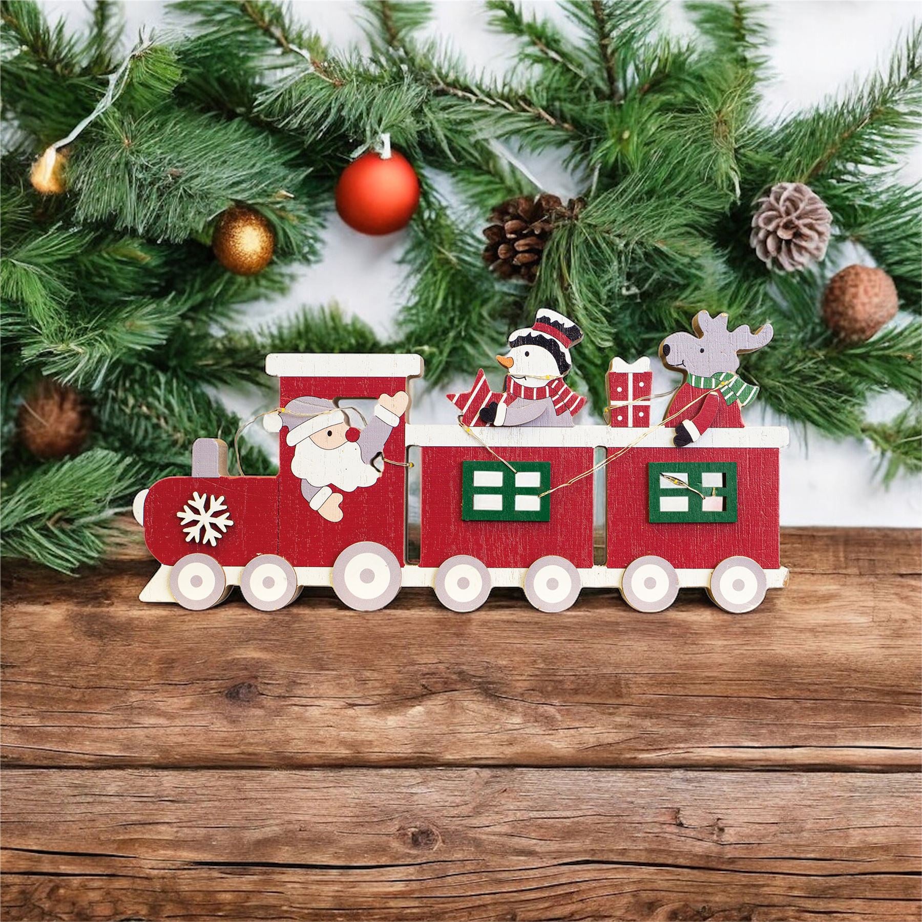 Battery Powered Christmas Train LED Light Ornament with Santa Snowman and Reindeer