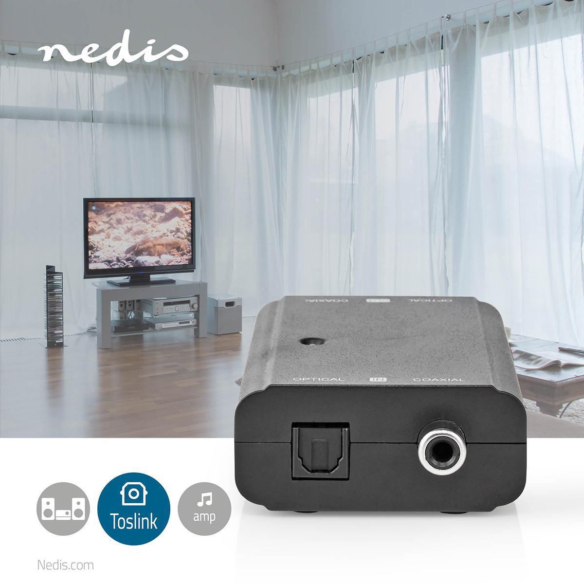 Nedis Digital Audio Converter | 2-way | Connection input: 1x S/PDIF (RCA) Female / 1x TosLink Female to Connection output: 1x S/PDIF (RCA) Female / 1x TosLink Female | Manual | Black