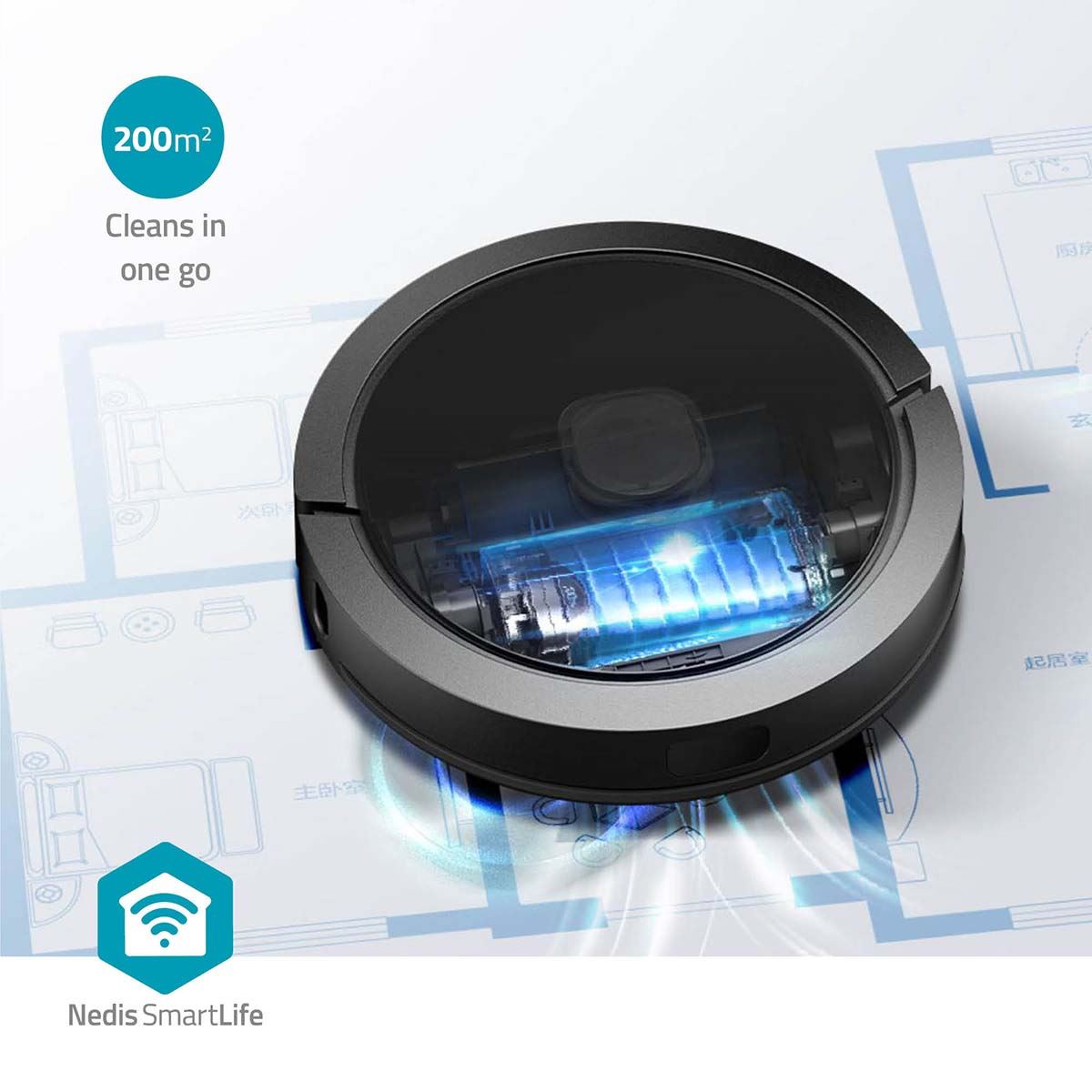 Nedis SmartLife Robot Vacuum Cleaner | Laser Navigation | Wi-Fi | Capacity collection reservoir: 0.6 l | Automatic charging | Maximum operating time: 3 hrs | Black | Android™ / IOS