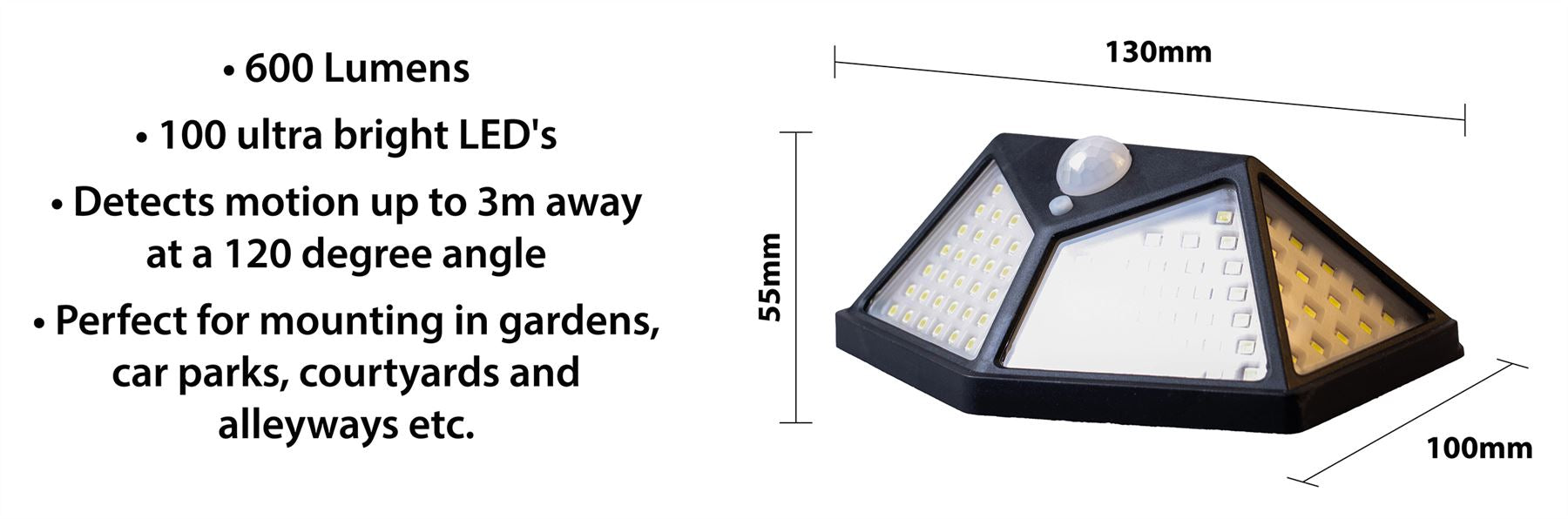 Solar Powered PIR Motion Sensor Wall Security Flood Light with 100 LEDs