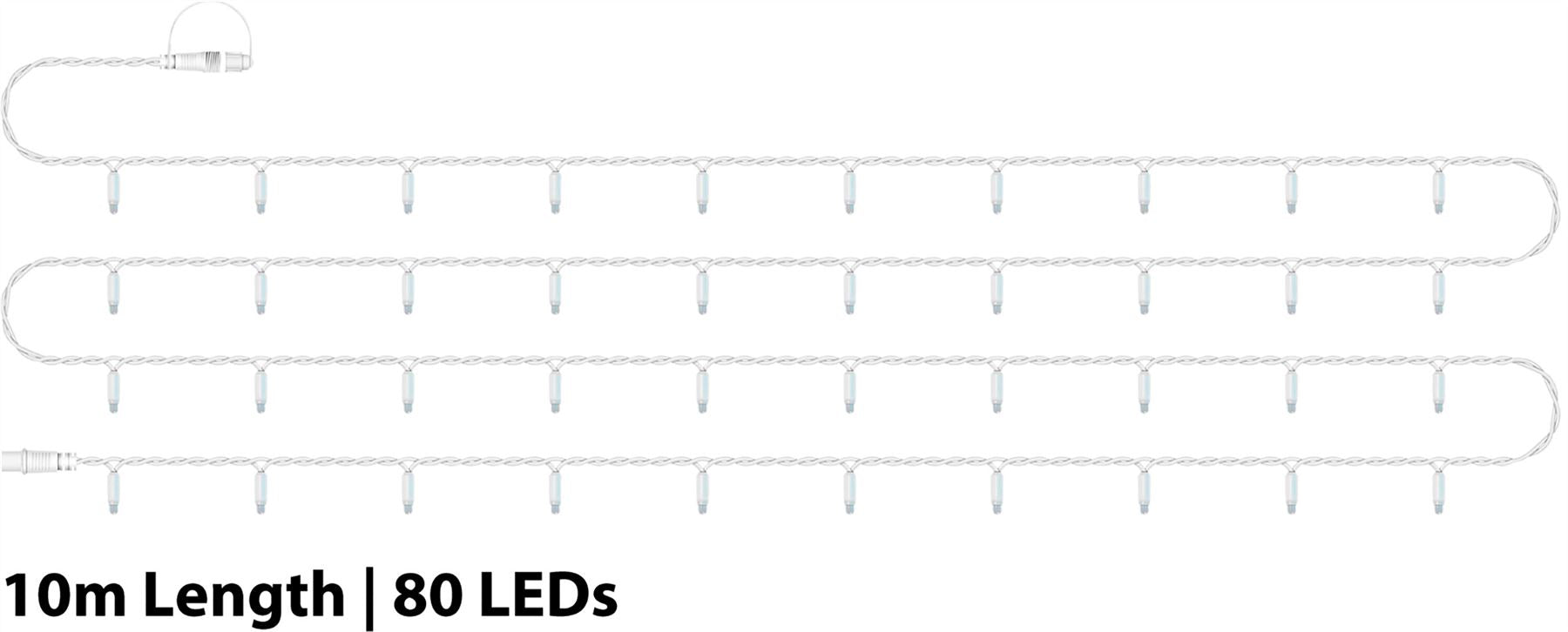 10m Easy-Connect Warm White 80 LED String Lights With Interconnectable White Rubber Cable