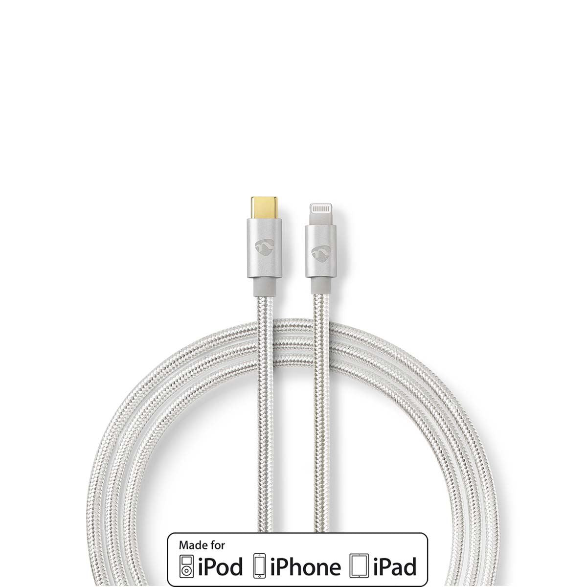 Nedis Lightning Cable | USB 2.0 | USB-C™ Male | Apple Lightning 8-Pin | 480 Mbps | Gold Plated | 2.00 m | Round | Braided / Nylon | Aluminium | Cover Window Box