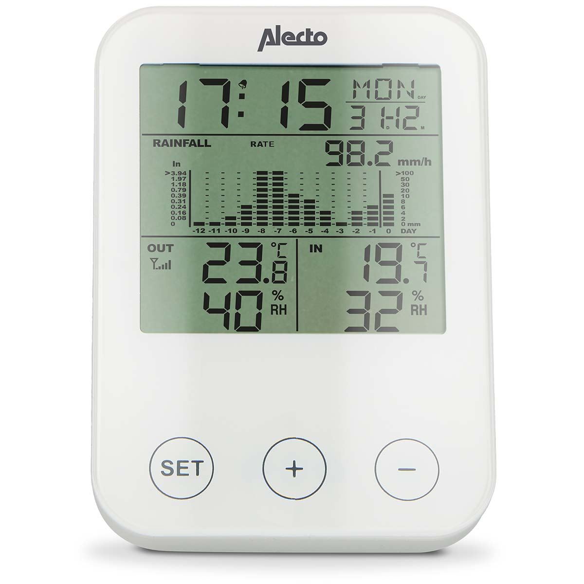 Alecto WS-1200 Indoor Wireless Weather Station, Rainfall Sensor, Humidity, Temperature, Hygrometer & More - White