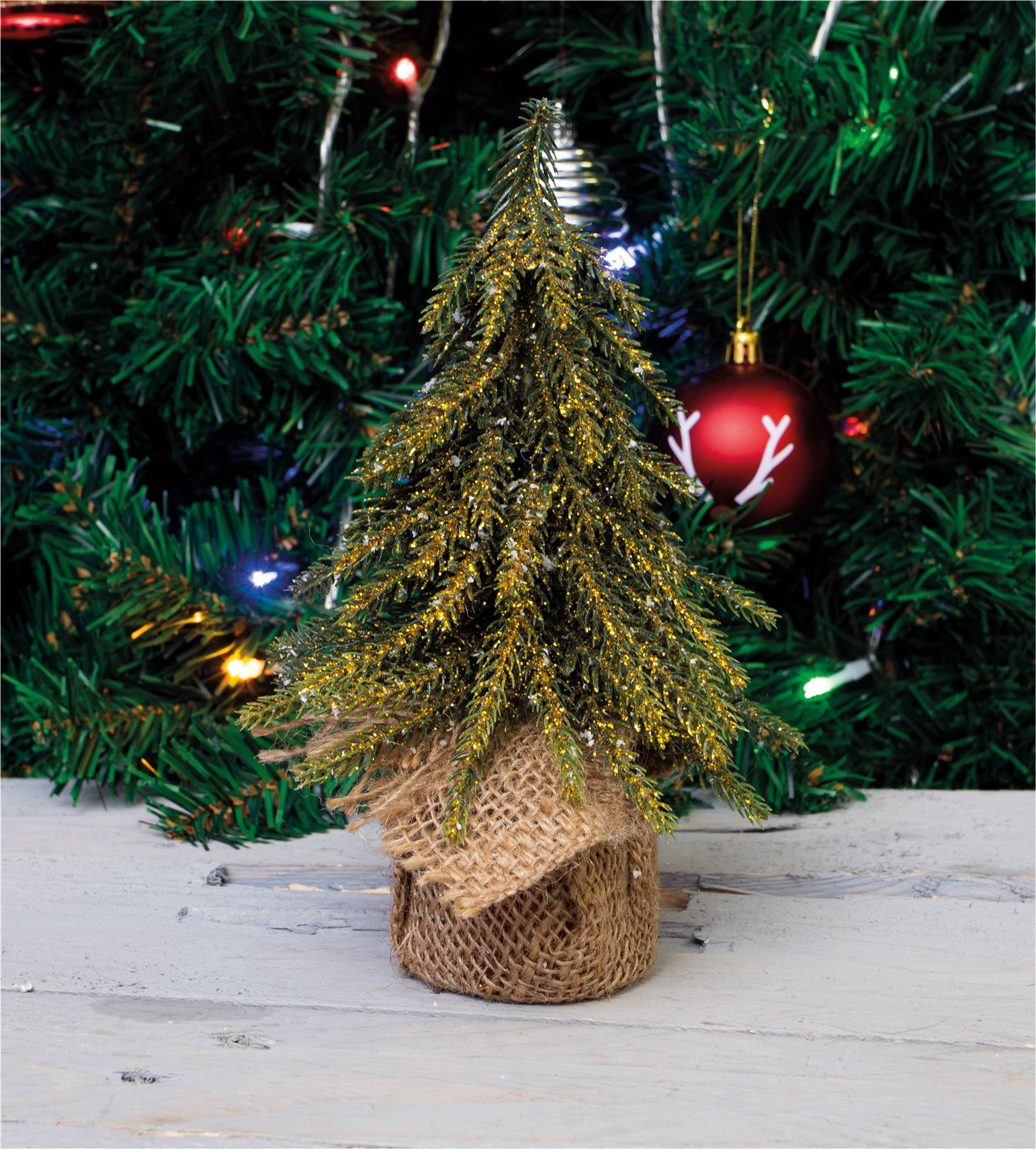 Decorative Gold Finish Mini Artificial Christmas Tree in Hessian Bag - 20cm