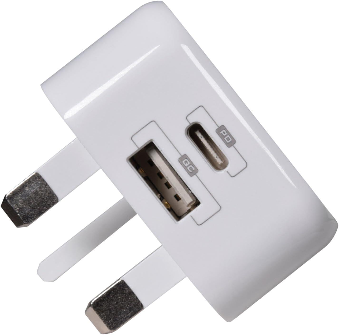 Mercury 20W USB-C & USB-A 2 Ports Fast Charging plug with PD 3.0 & PPS Technology – Compact, Lightweight, and Universal Charger for iPhone, iPad, and More | White