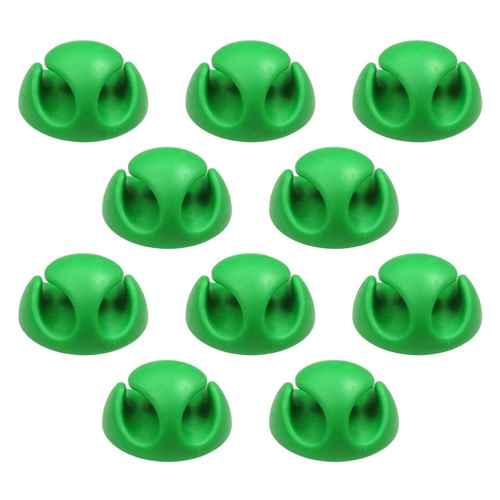 Ex-Pro 10 Pack Double Cable Desk Tidy Clips, Self Adhesive Cord Holder Clips for USB Power Wire PC Office Home, Green