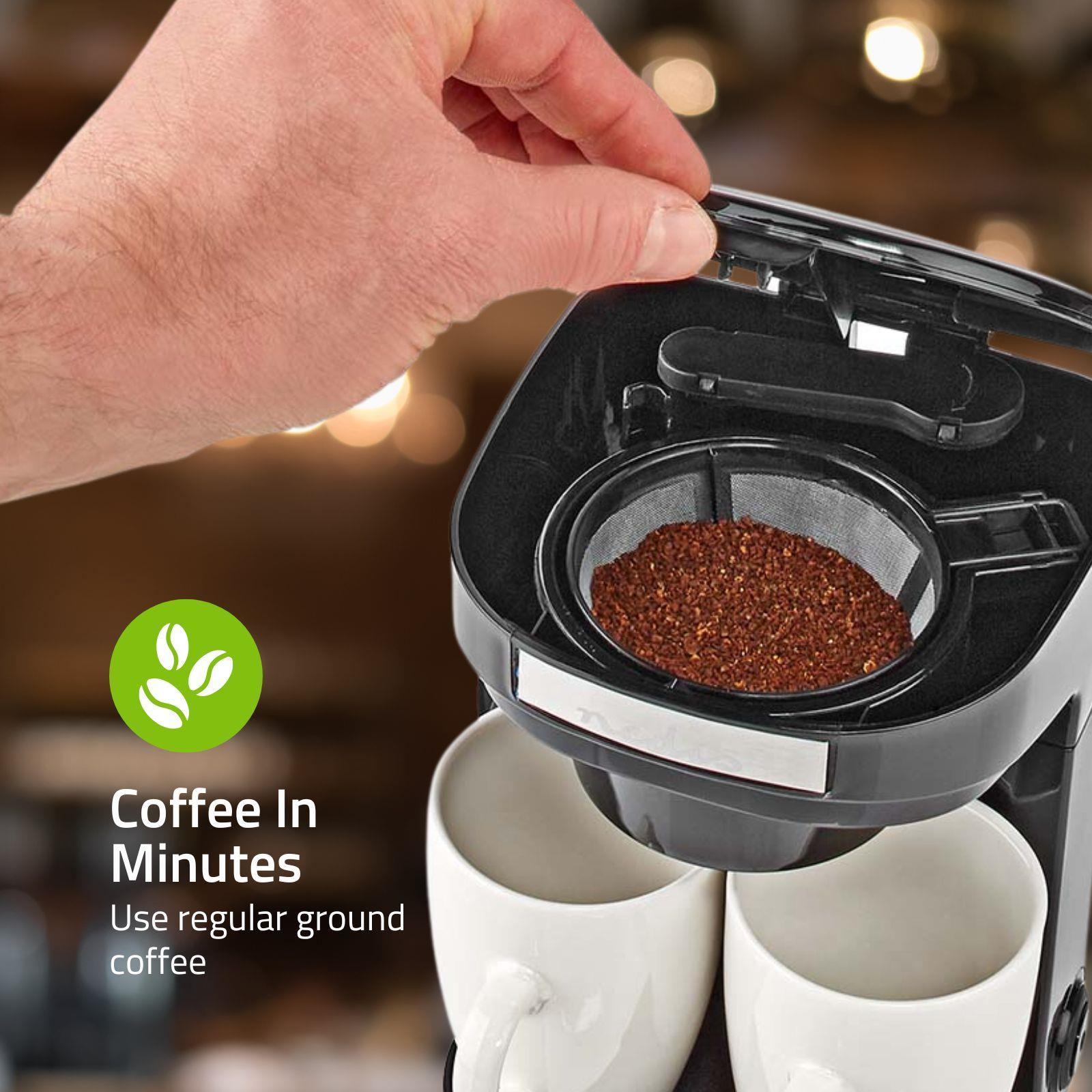 Nedis 2 Cup Coffee Maker 0.25L Easy to Use Nylon Reusable Filter with Cups - Black