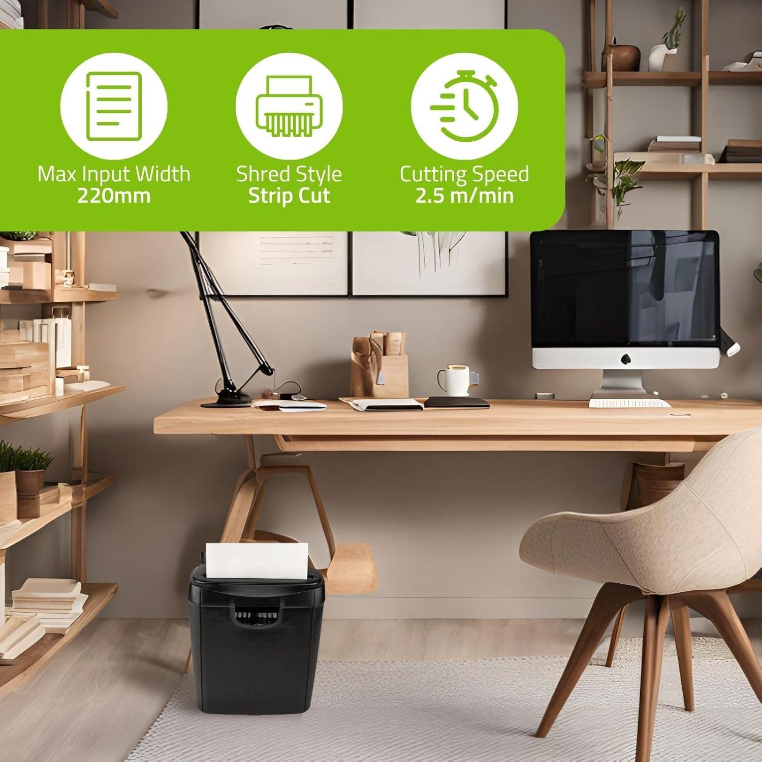 Nedis 6 Sheet Strip Cut Paper Shredder, DIN P-2 Security, Compact Shredder for Home & Small Office Use, Shreds Credit Cards, 10L Bin - Black