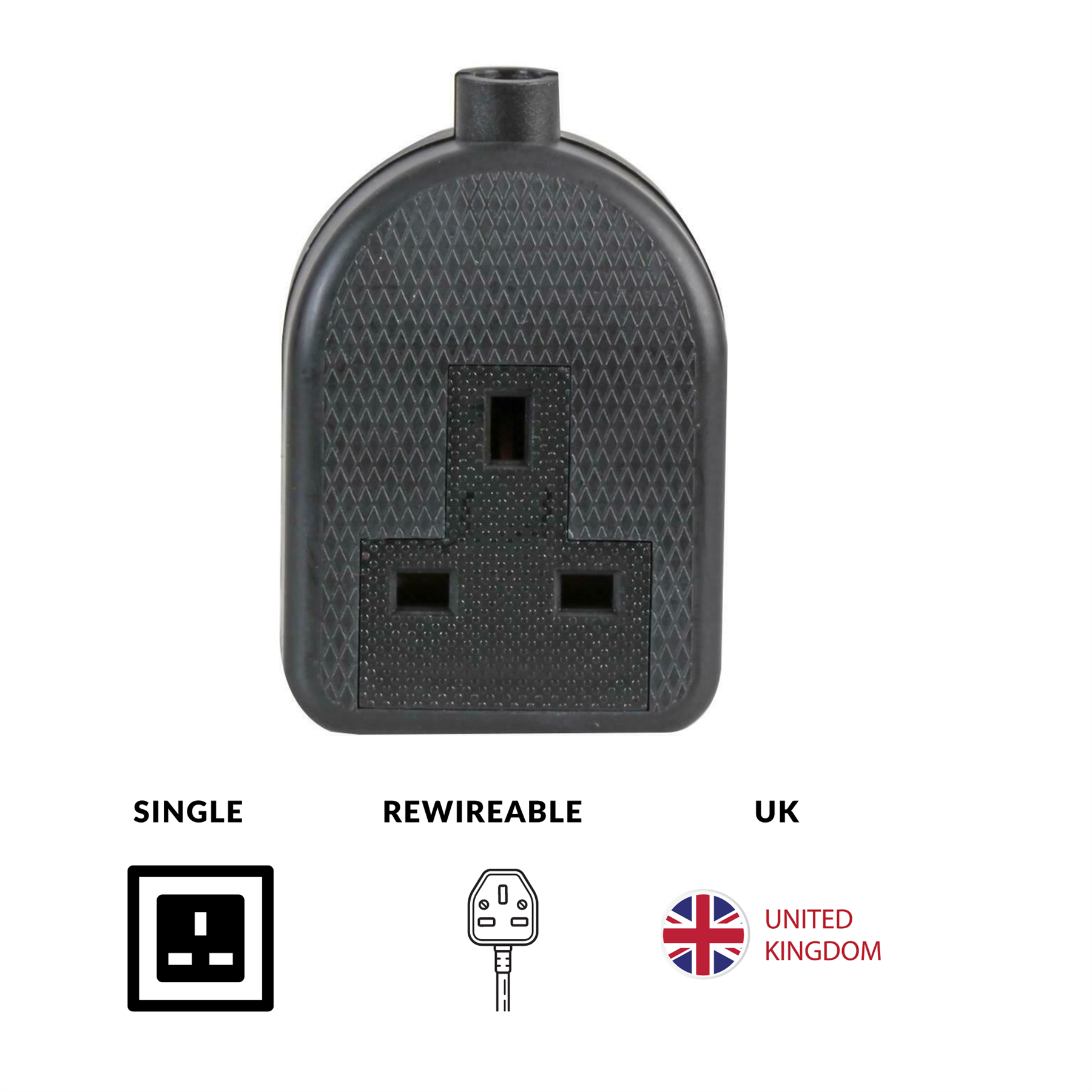 1 Gang High Impact Trailing Mains Powet Extension Socket, 13A - Black