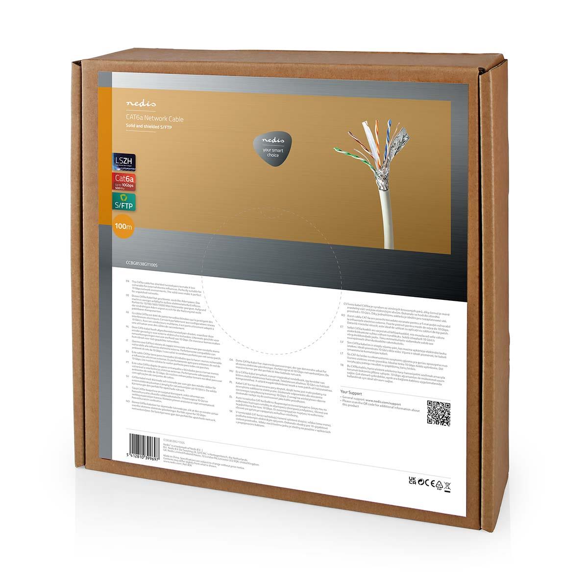 Nedis Network Cable Roll | CAT6a | Solid | SF/UTP | Copper | 100.0 m | Indoor | Round | LSZH | Grey | Gift Box