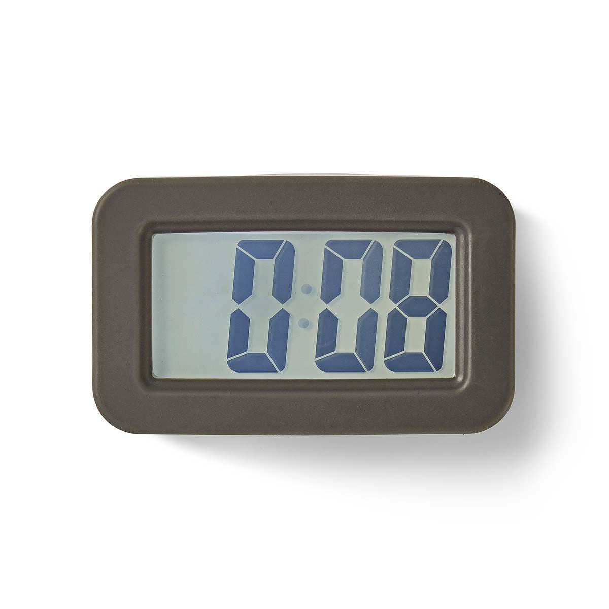 Nedis Digital Desk Alarm Clock - LCD Display with Backlight, Battery Operated, Compact Quartz Alarm Clock, Grey/White