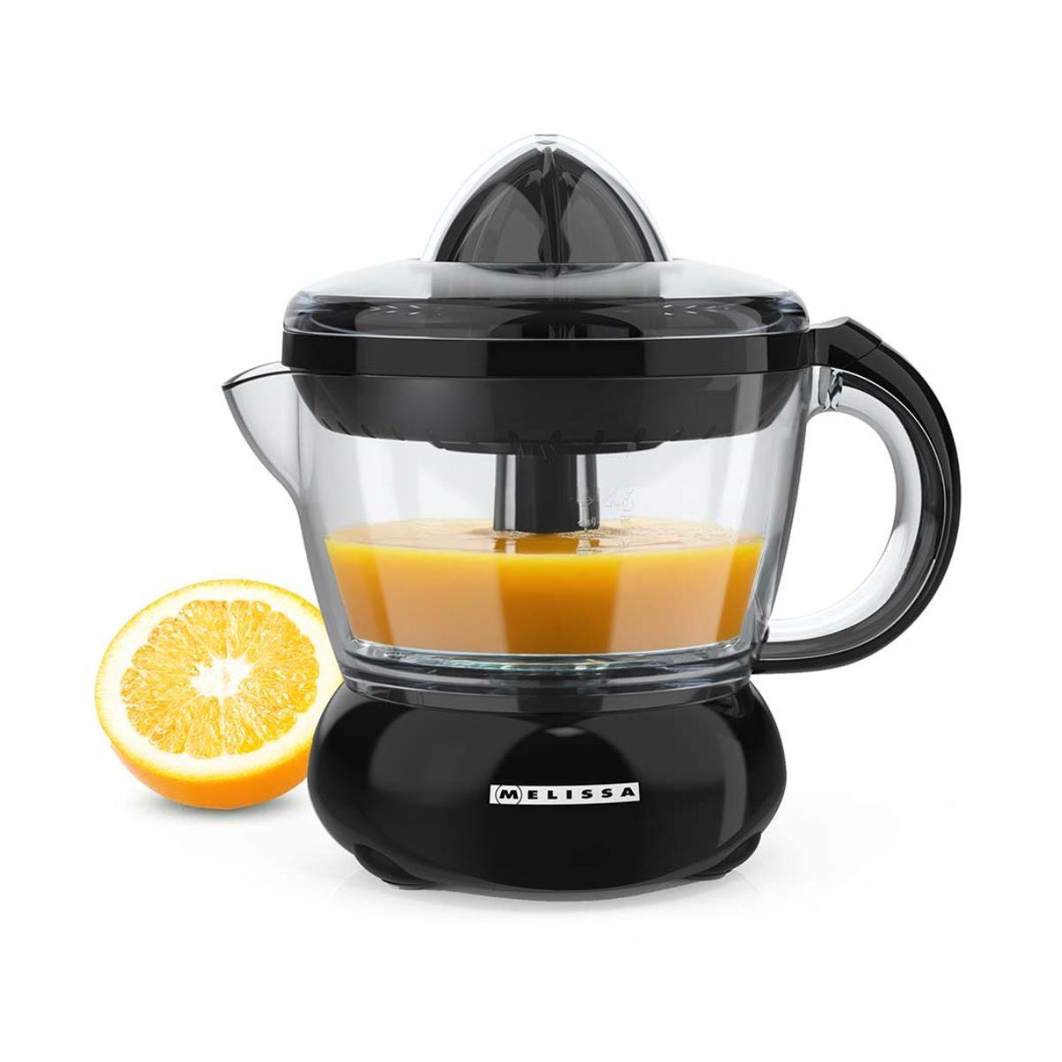 MELISSA 0.7L Electric Citrus Press Juicer Squeezer, 40W Motor, with Bi-Directional Twist, 2 x Interchangeable Cones, and Easy Pour Spout, for Lemon Grapefruit Orange Lime Juice Extractor - Black